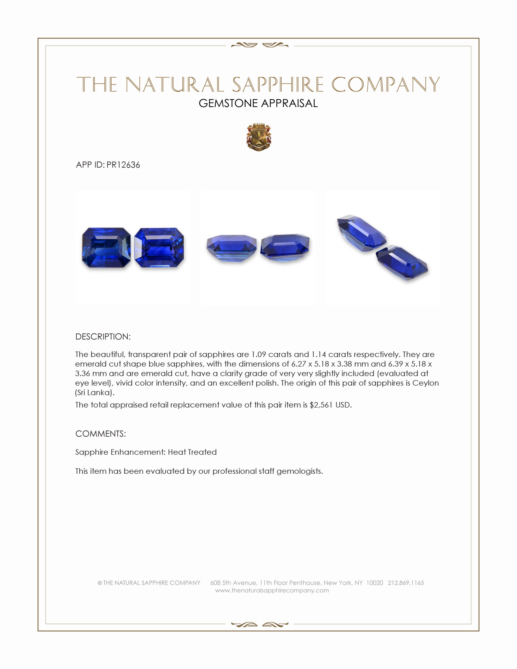 2.23 Ct.Tw. Blue Sapphire Pair from Ceylon (Sri Lanka)