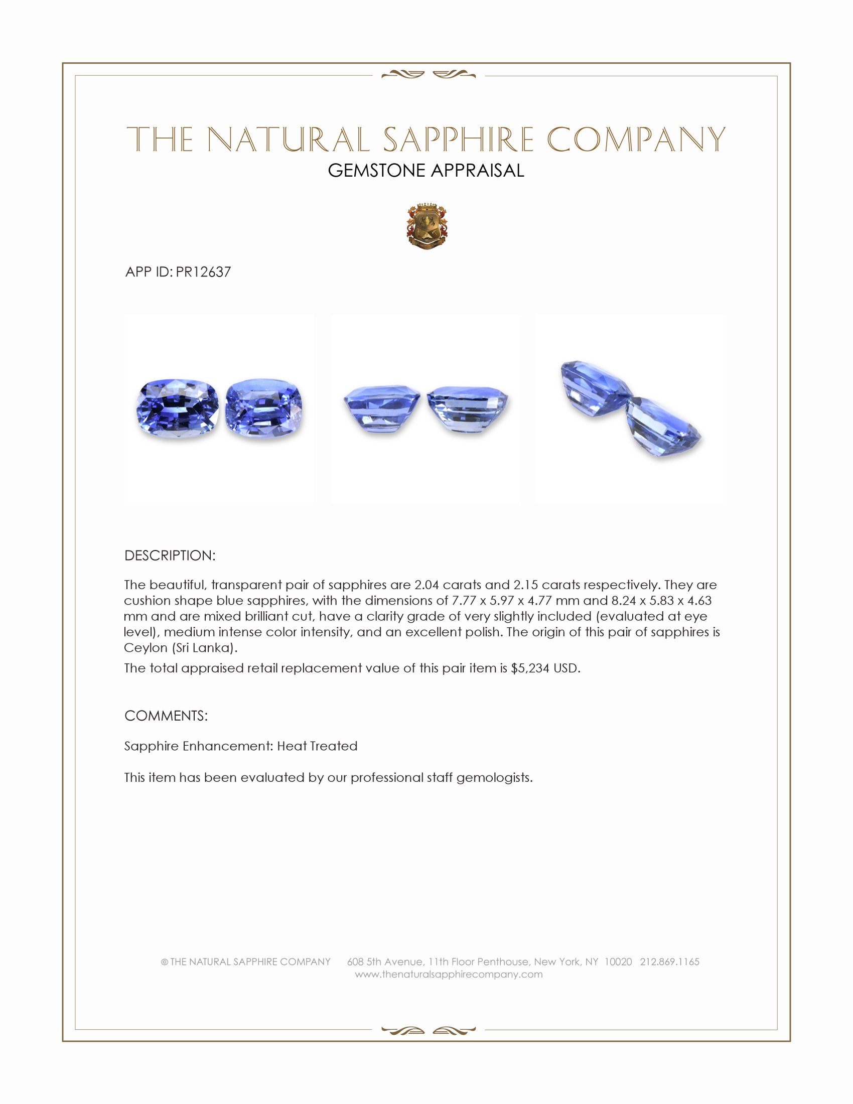 4.19 Ct.Tw. Blue Sapphire Pair from Ceylon (Sri Lanka)