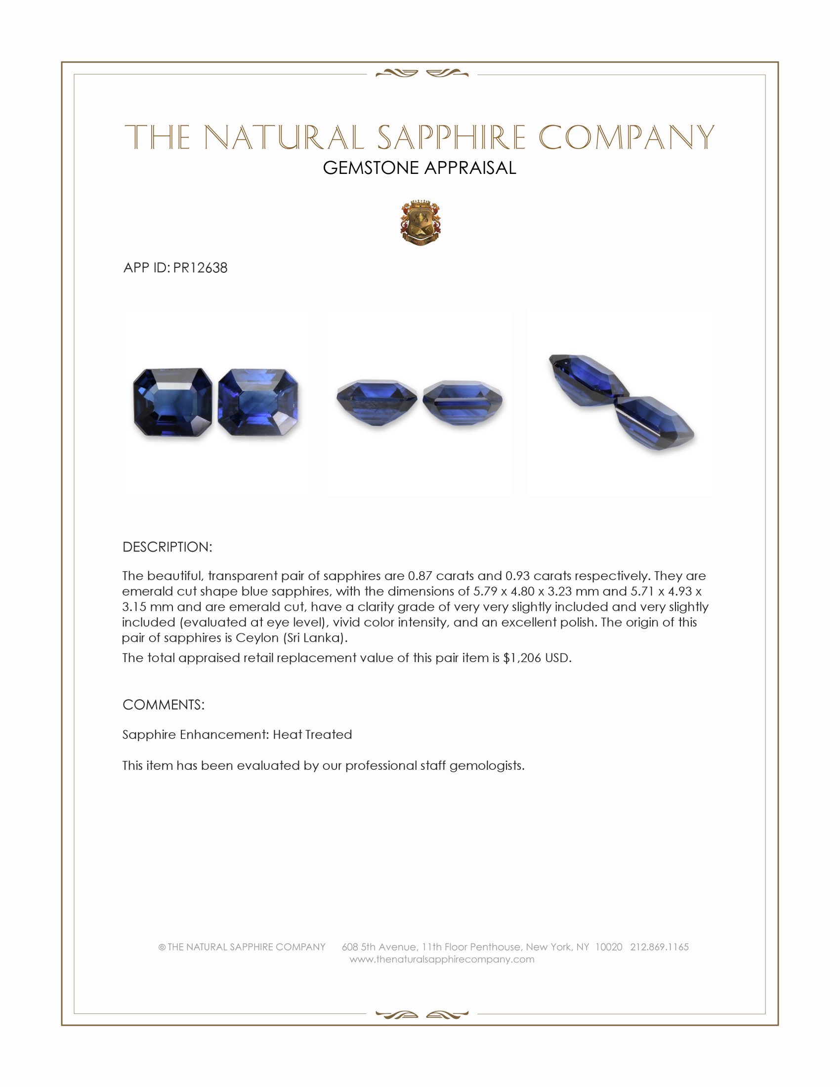 1.80 Ct.Tw. Blue Sapphire Pair from Ceylon (Sri Lanka)