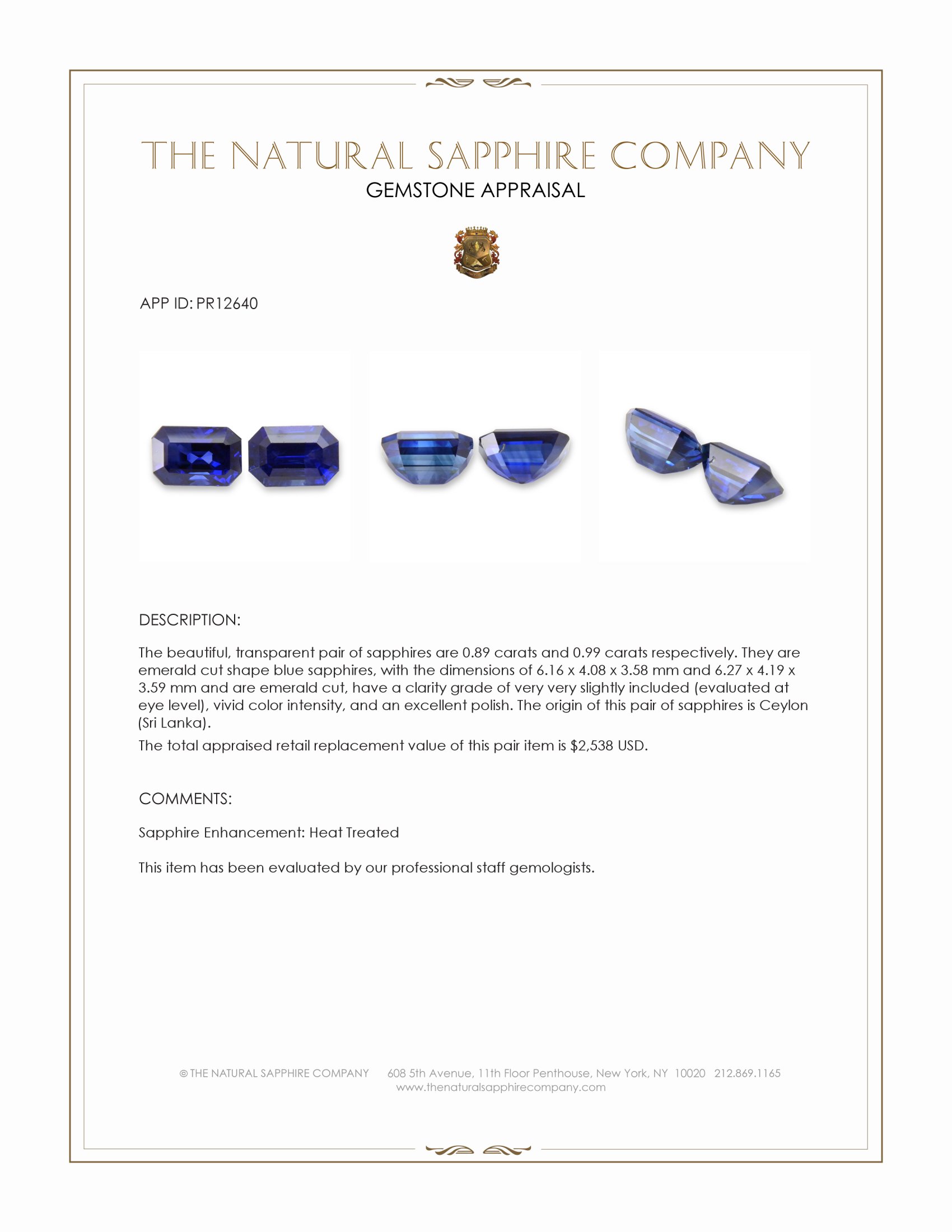 1.88 Ct.Tw. Blue Sapphire Pair from Ceylon (Sri Lanka)