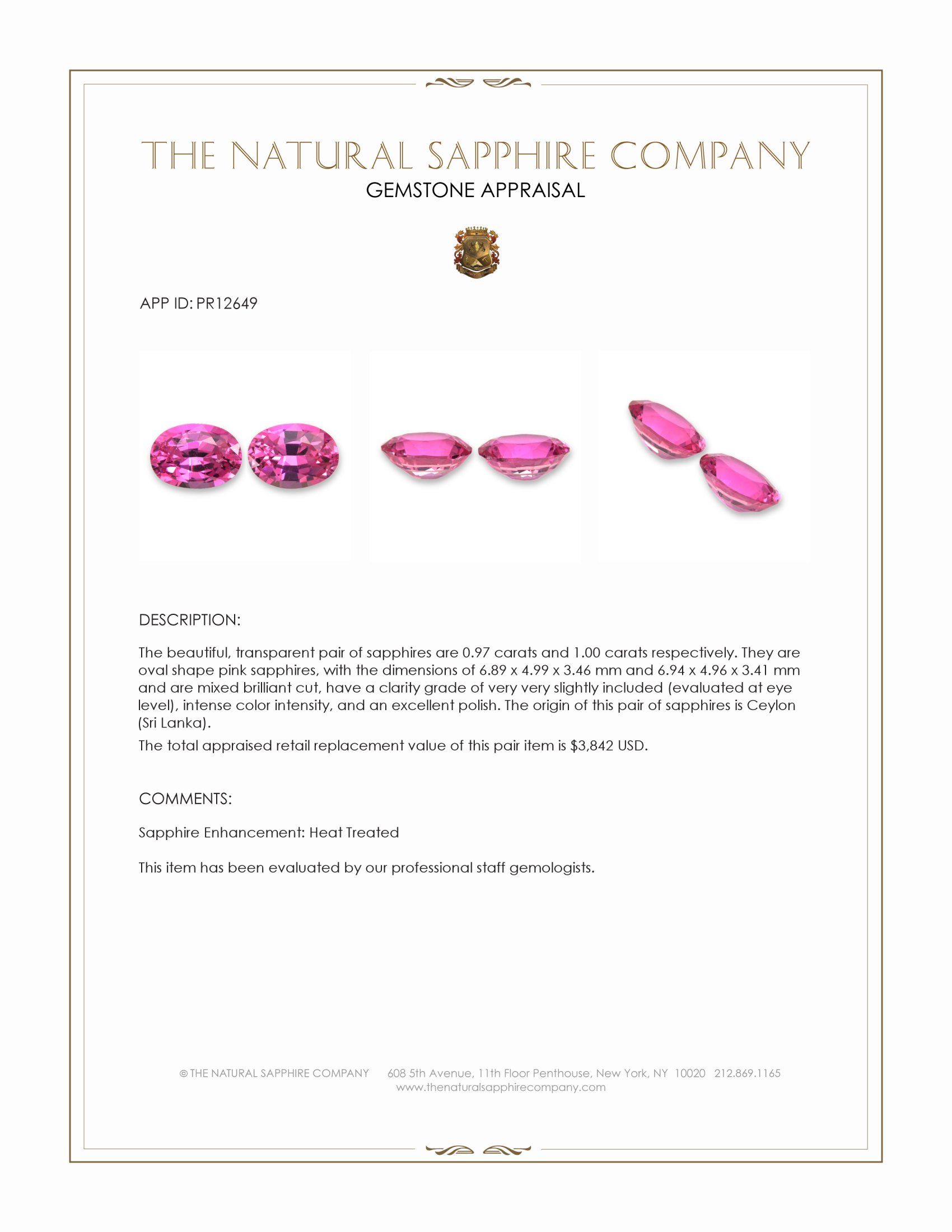 1.97 Ct.Tw. Pink Sapphire Pair from Ceylon (Sri Lanka)