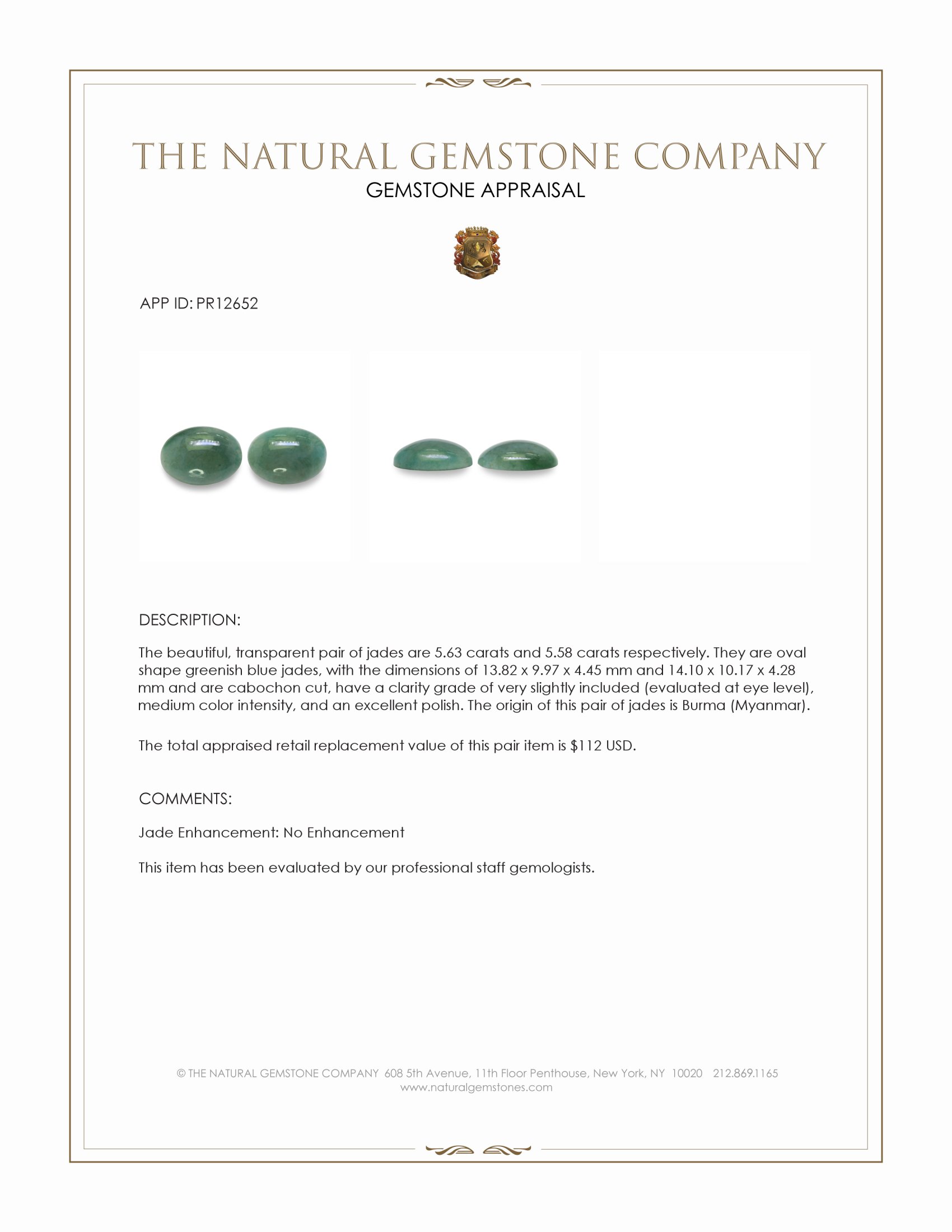 11.21 Ct.Tw. Cabochon Jade Pair from Burma (Myanmar)