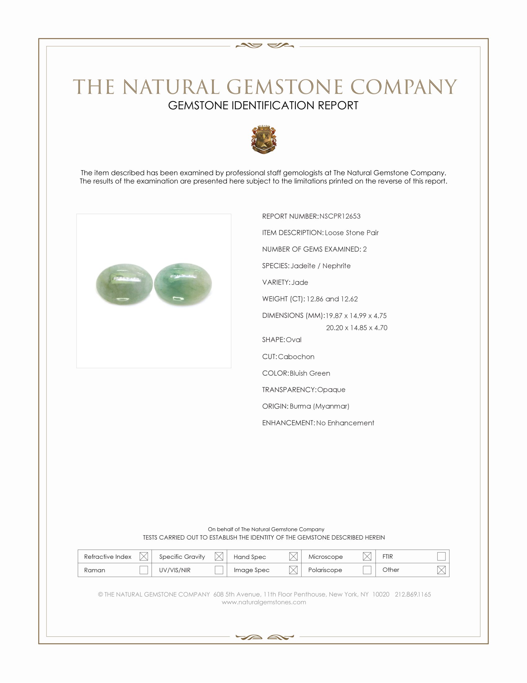 25.48 Ct.Tw. Bluish Green Cabochon Jade Pair from Burma (Myanmar)