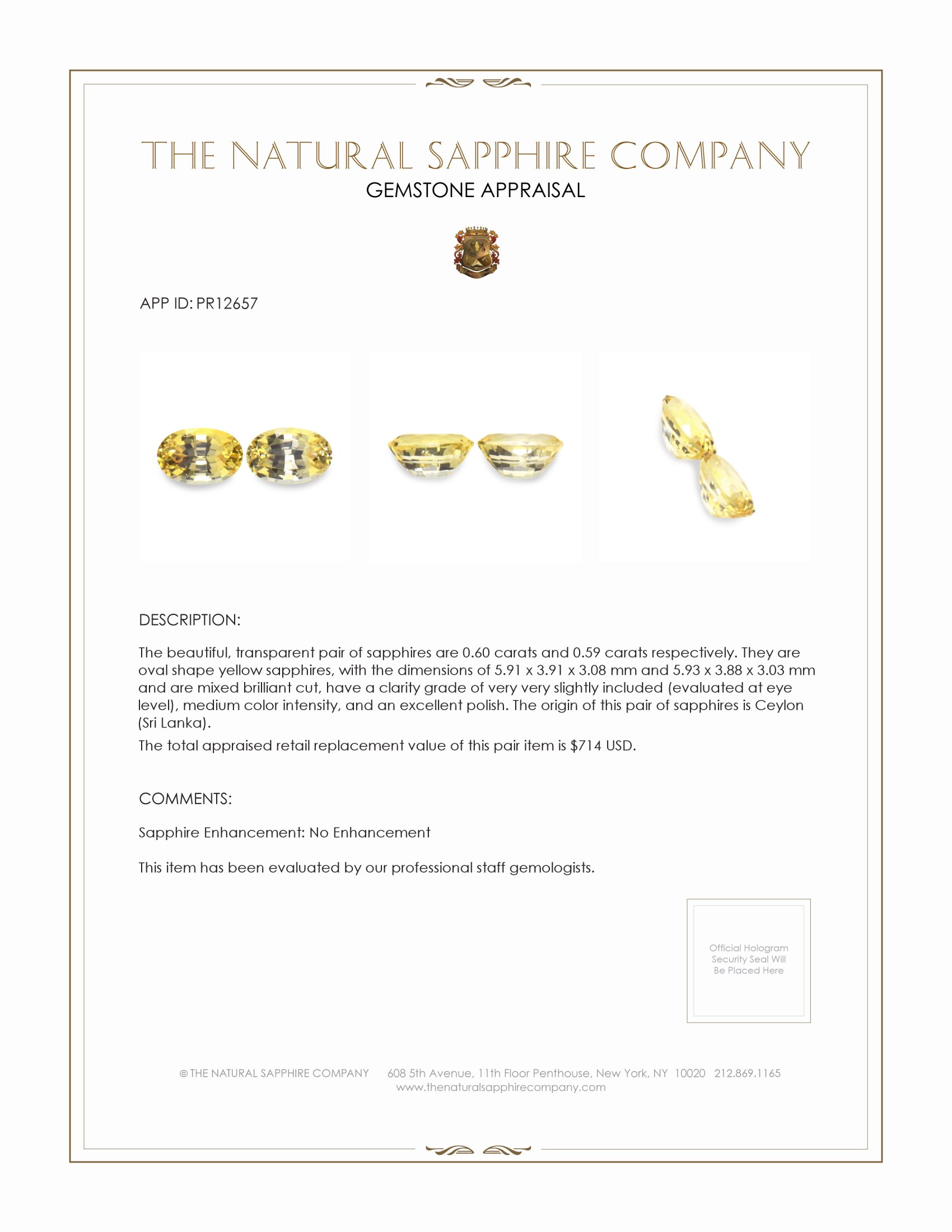 1.19 Ct.Tw. Yellow Sapphire Pair from Ceylon (Sri Lanka)