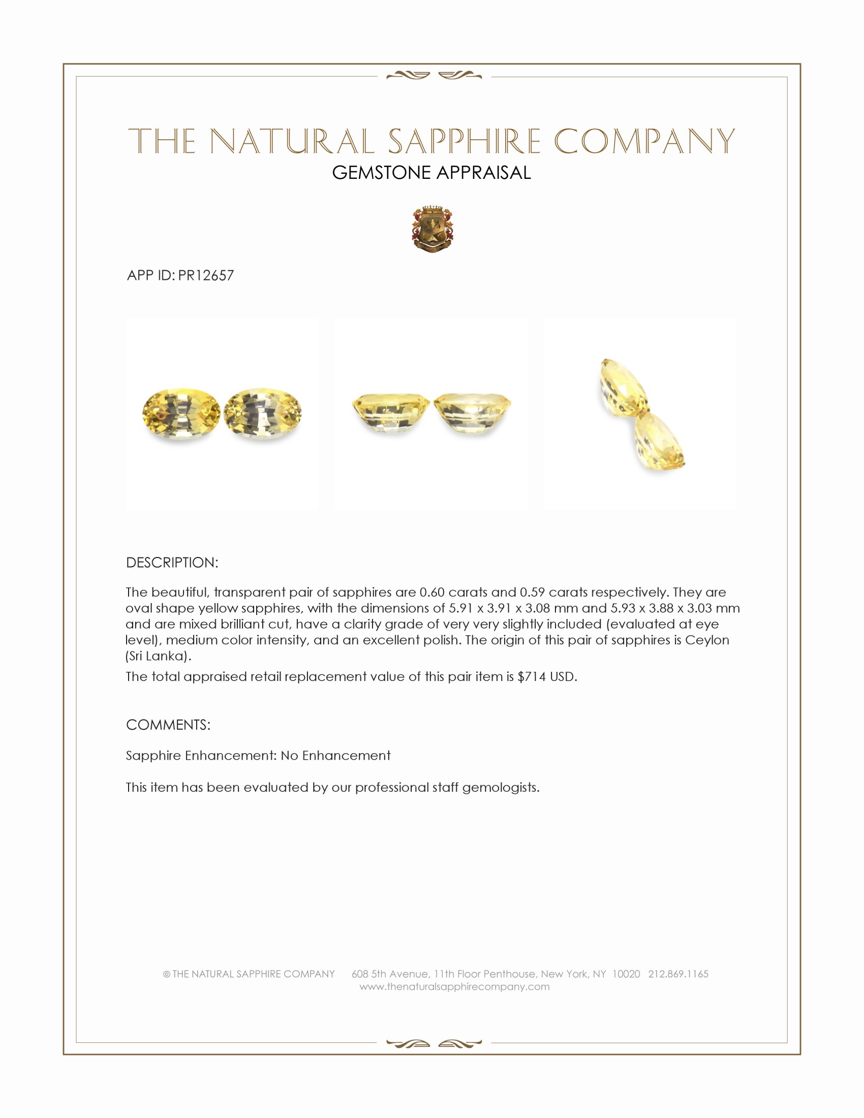 1.19 Ct.Tw. Yellow Sapphire Pair from Ceylon (Sri Lanka)