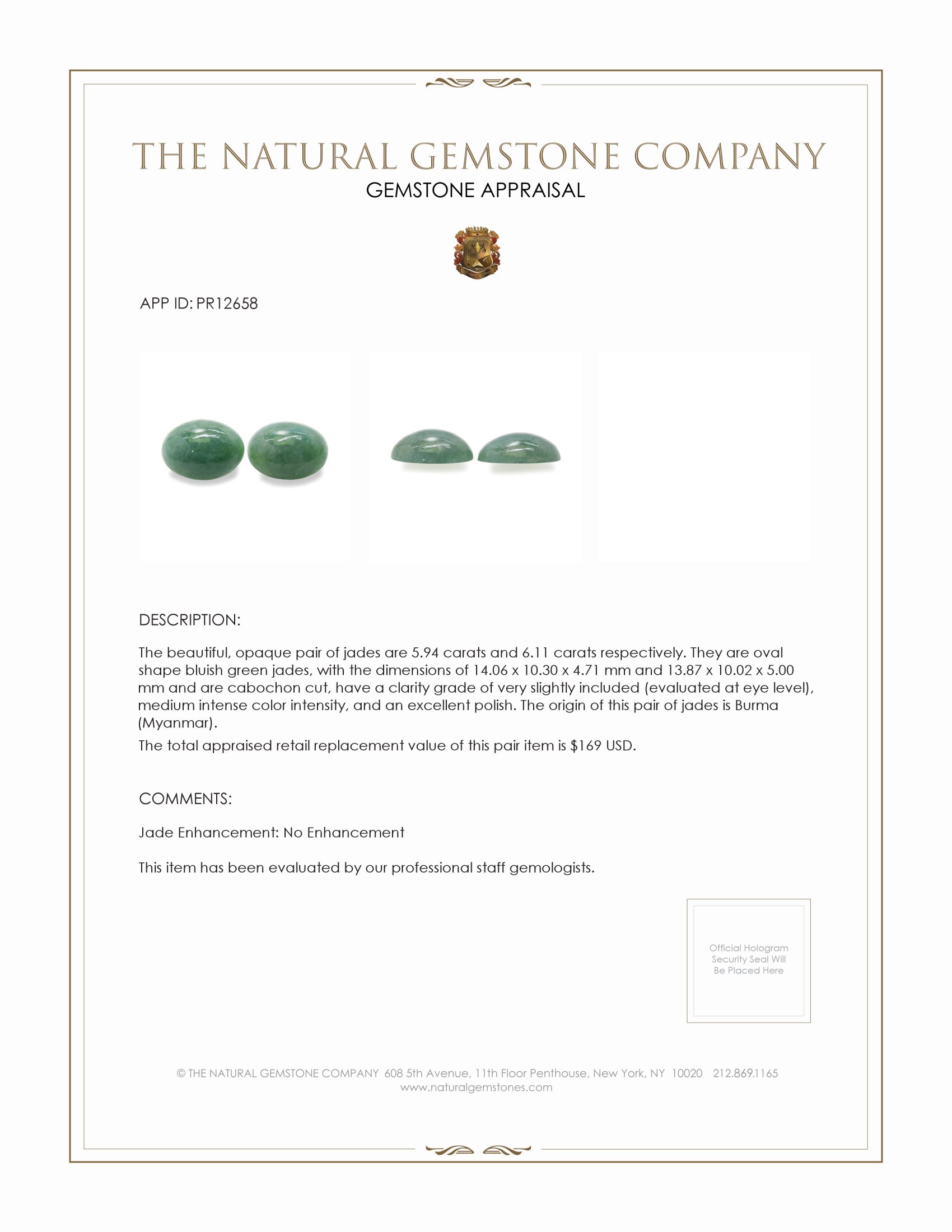 12.05 Ct.Tw. Bluish Green Cabochon Jade Pair from Burma (Myanmar)