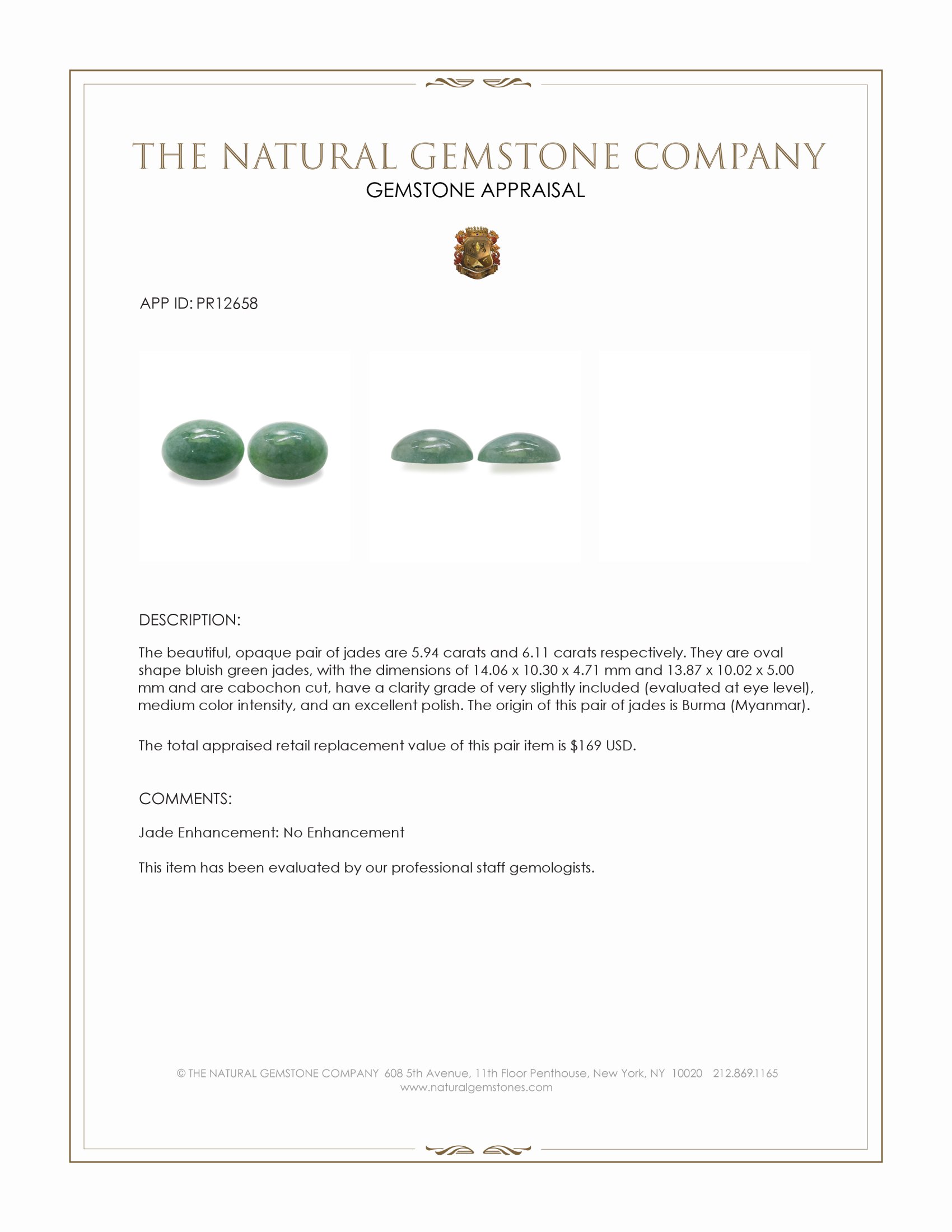 12.05 Ct.Tw. Cabochon Jade Pair from Burma (Myanmar)