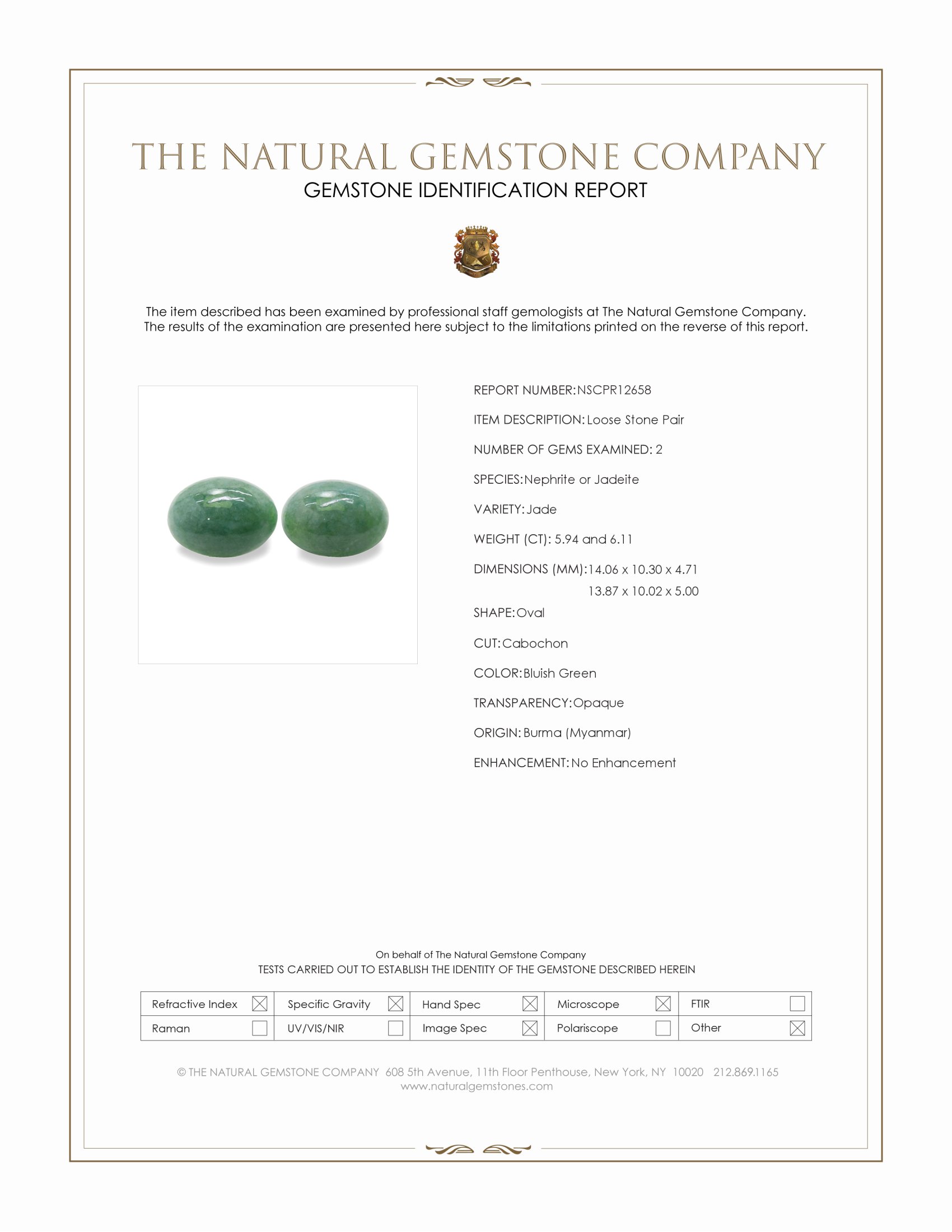 12.05 Ct.Tw. Cabochon Jade Pair from Burma (Myanmar)