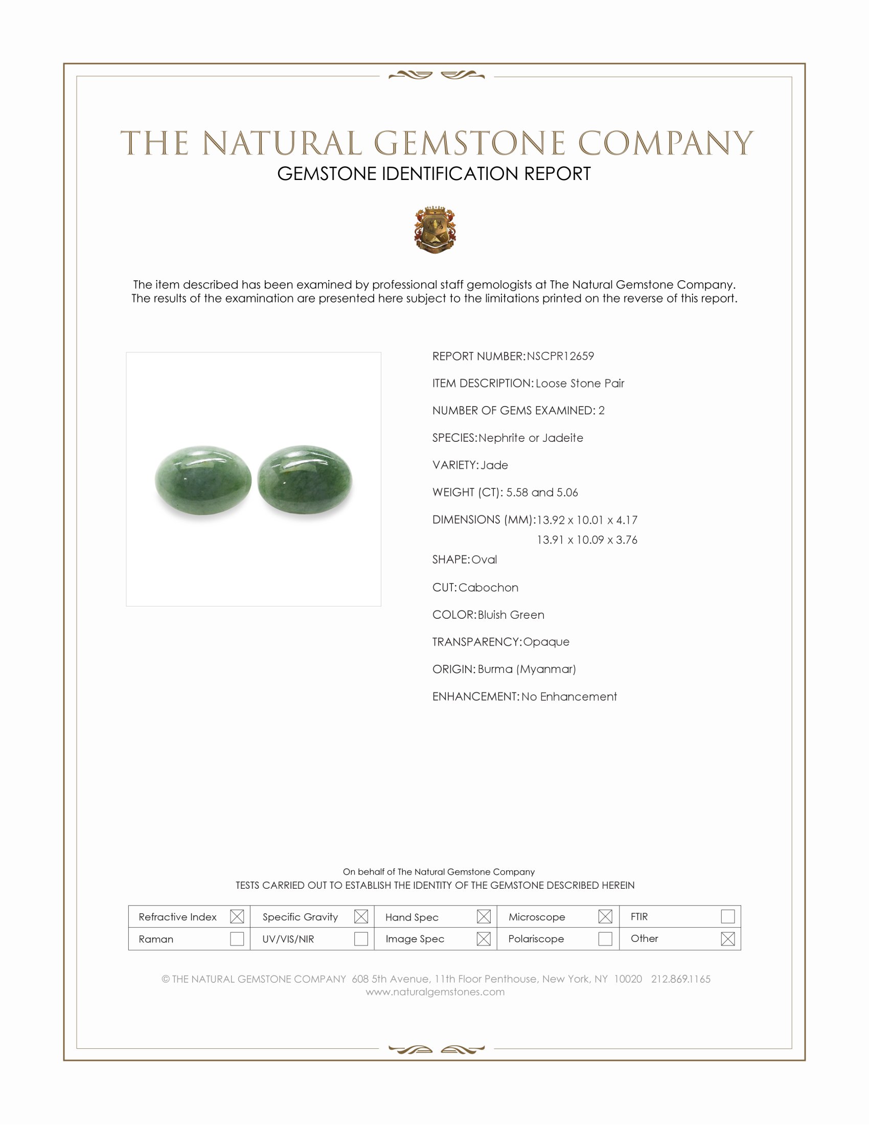 10.64 Ct.Tw. Cabochon Jade Pair from Burma (Myanmar)