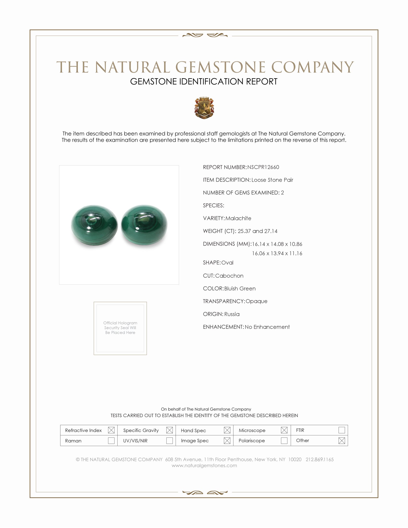 52.51 Ct.Tw. Cabochon Malachite Pair from Russia