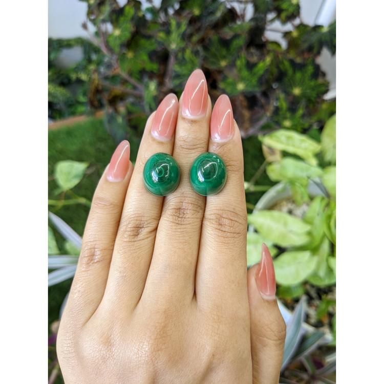 52.51 Ct.Tw. Cabochon Malachite Pair from Russia