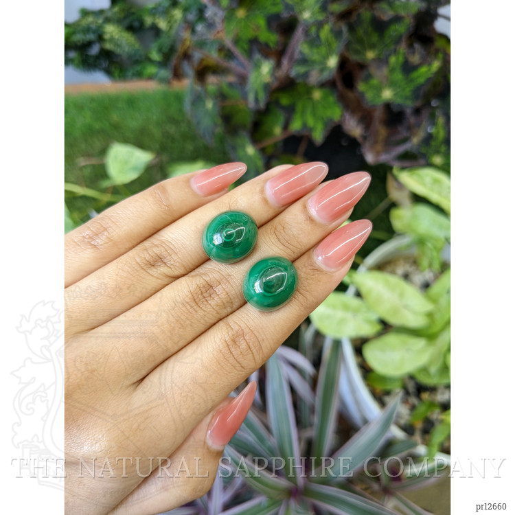 52.51 Ct.Tw. Cabochon Malachite Pair from Russia