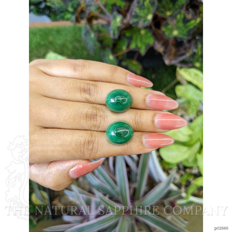 52.51 Ct.Tw. Cabochon Malachite Pair from Russia