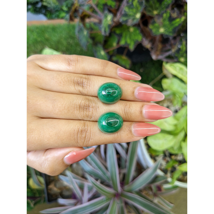 52.51 Ct.Tw. Cabochon Malachite Pair from Russia