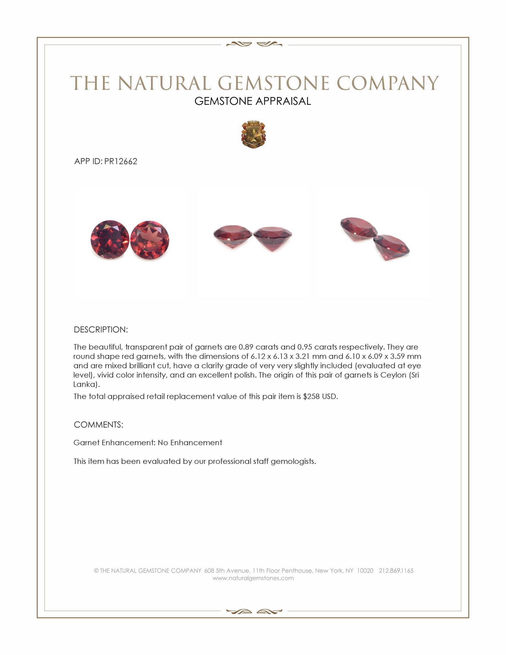 1.84 Ct.Tw. Red Garnet Pair from Ceylon (Sri Lanka)