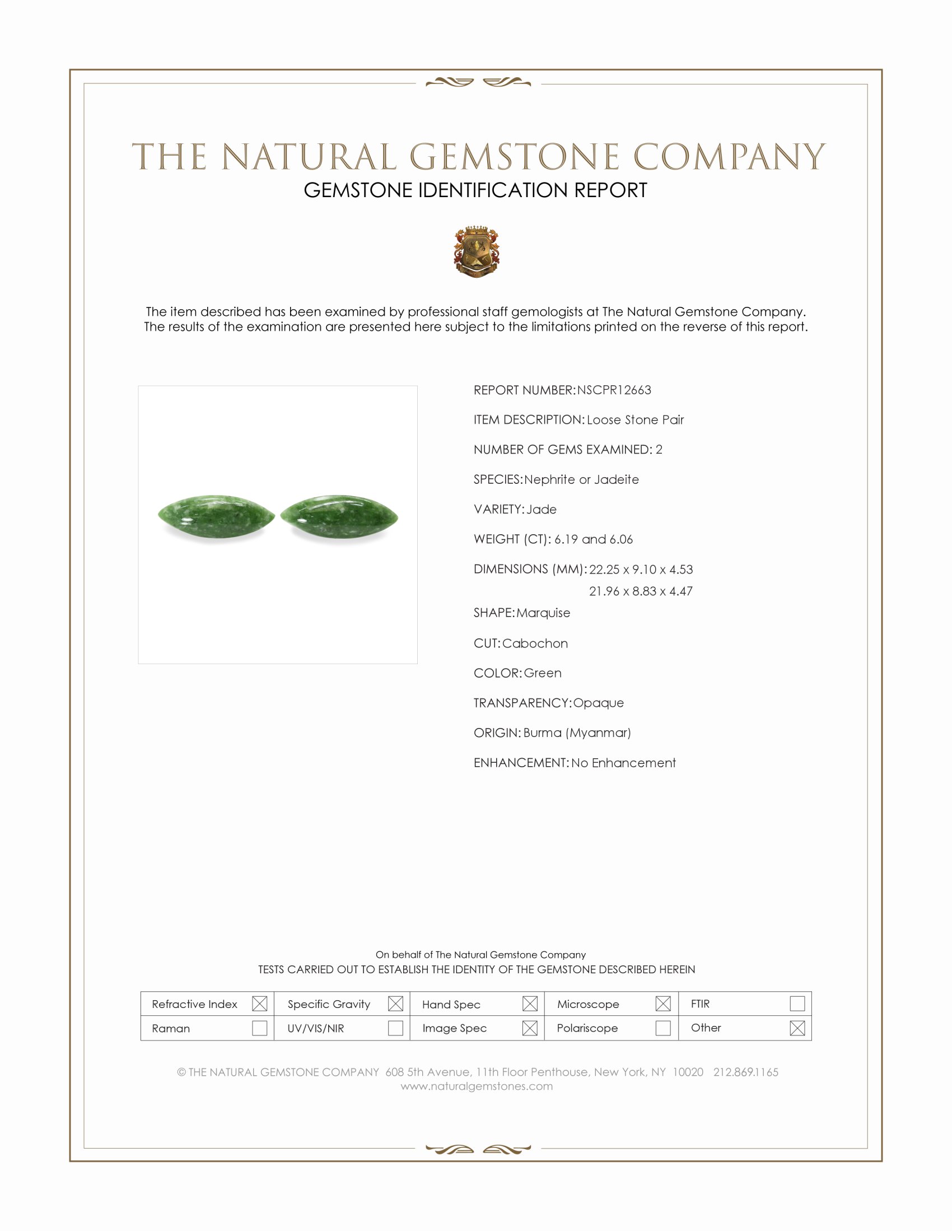 12.25 Ct.Tw. Cabochon Jade Pair from Burma (Myanmar)