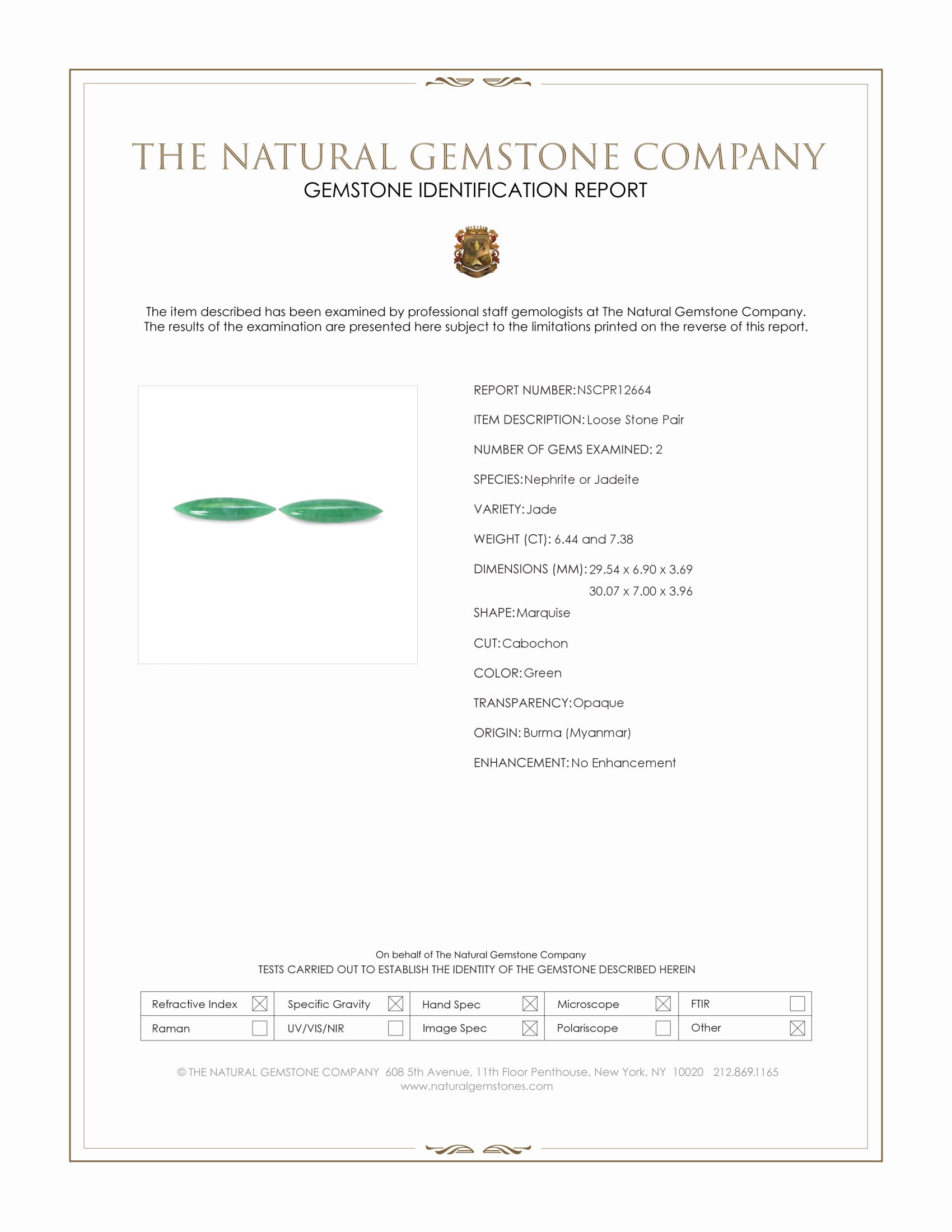 13.82 Ct.Tw. Cabochon Jade Pair from Burma (Myanmar)