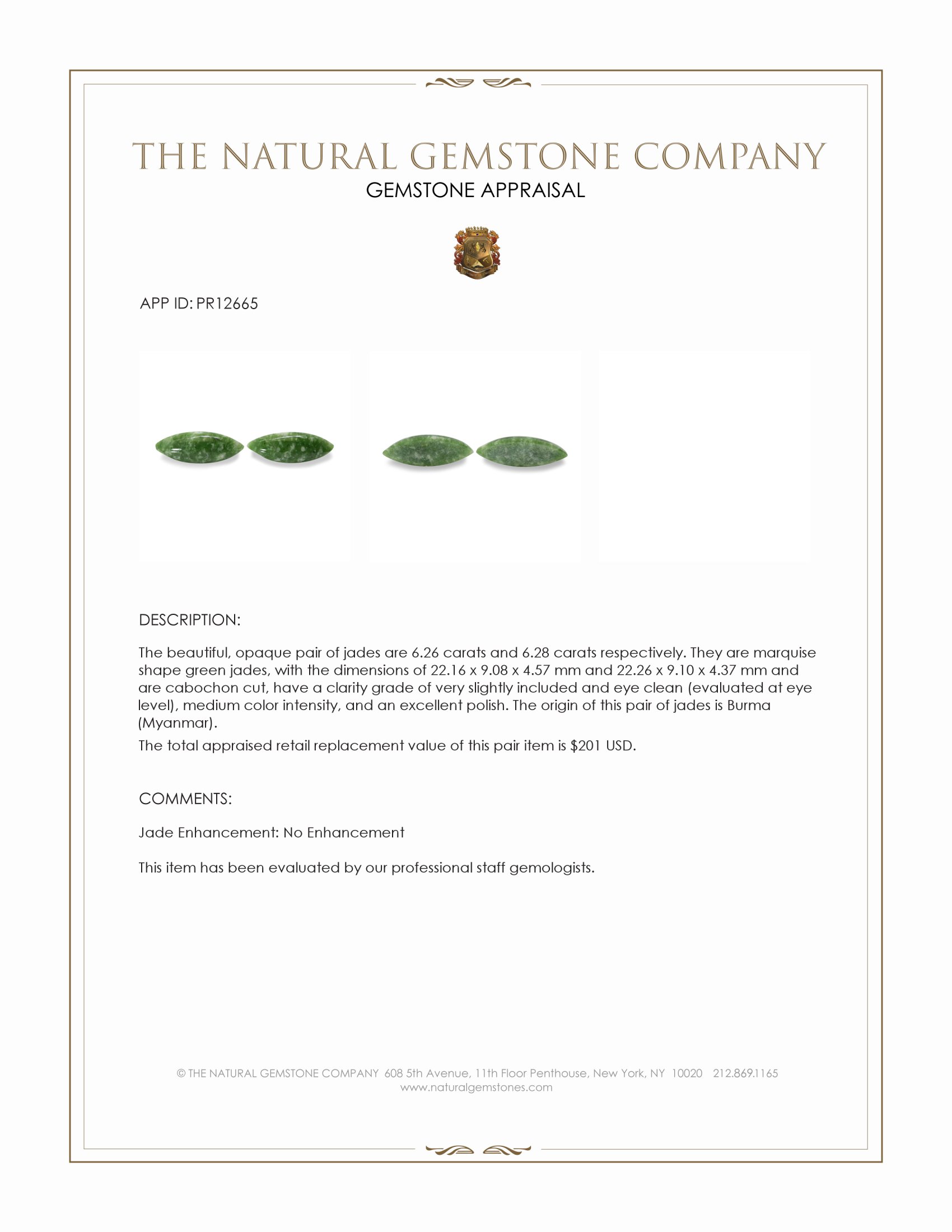 12.54 Ct.Tw. Cabochon Jade Pair from Burma (Myanmar)