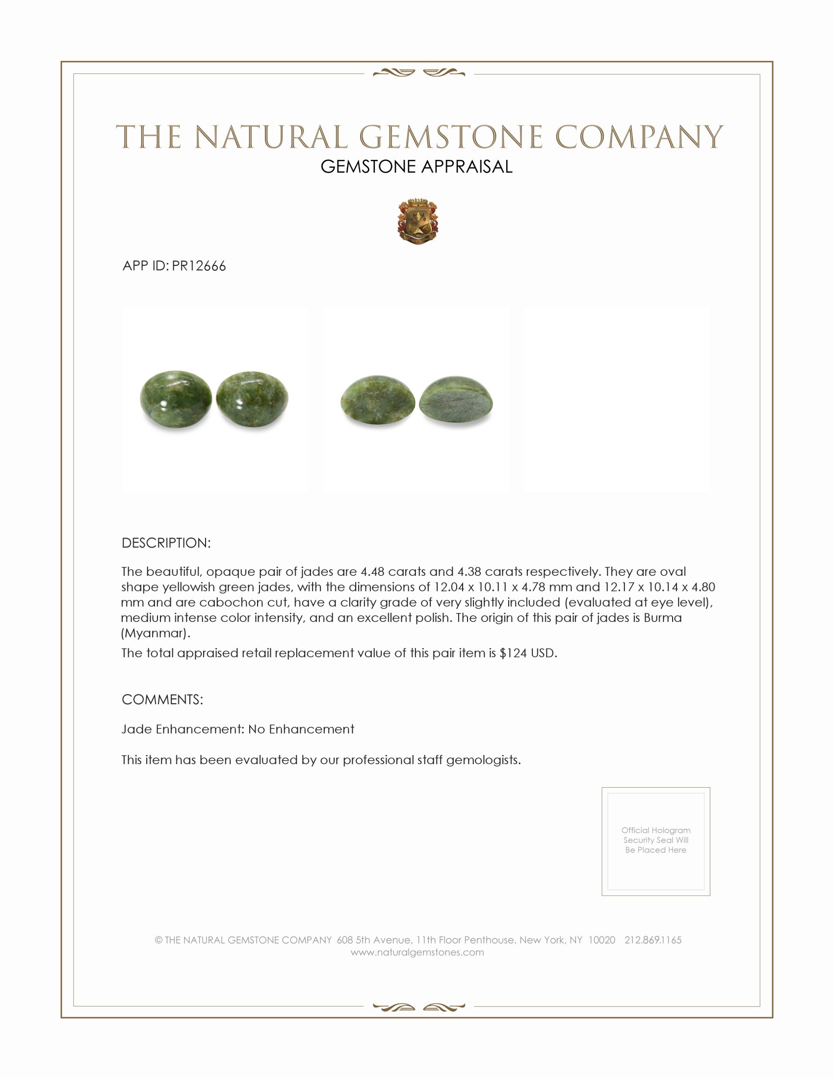 8.86 Ct.Tw. Yellowish Green Cabochon Jade Pair from Burma (Myanmar)