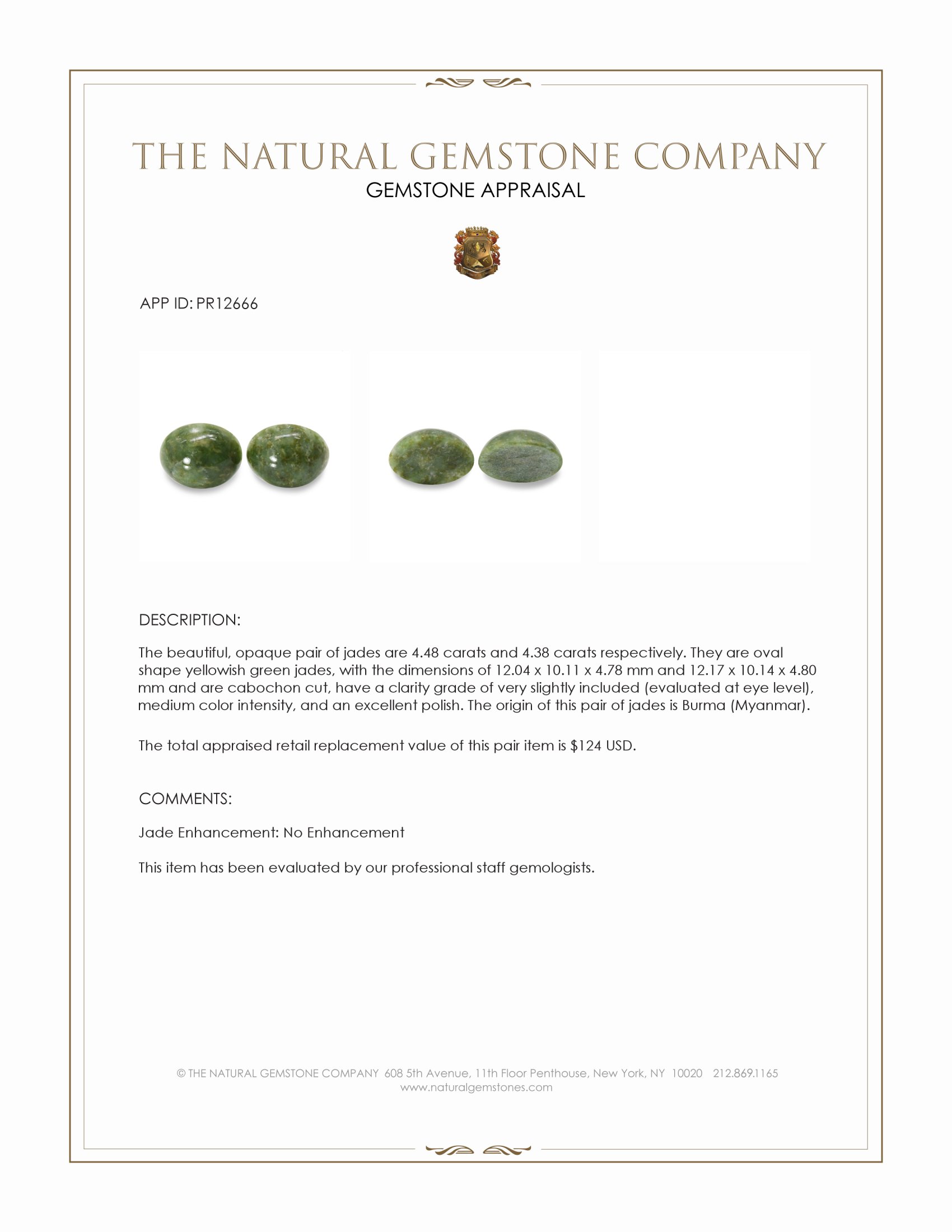 8.86 Ct.Tw. Cabochon Jade Pair from Burma (Myanmar)