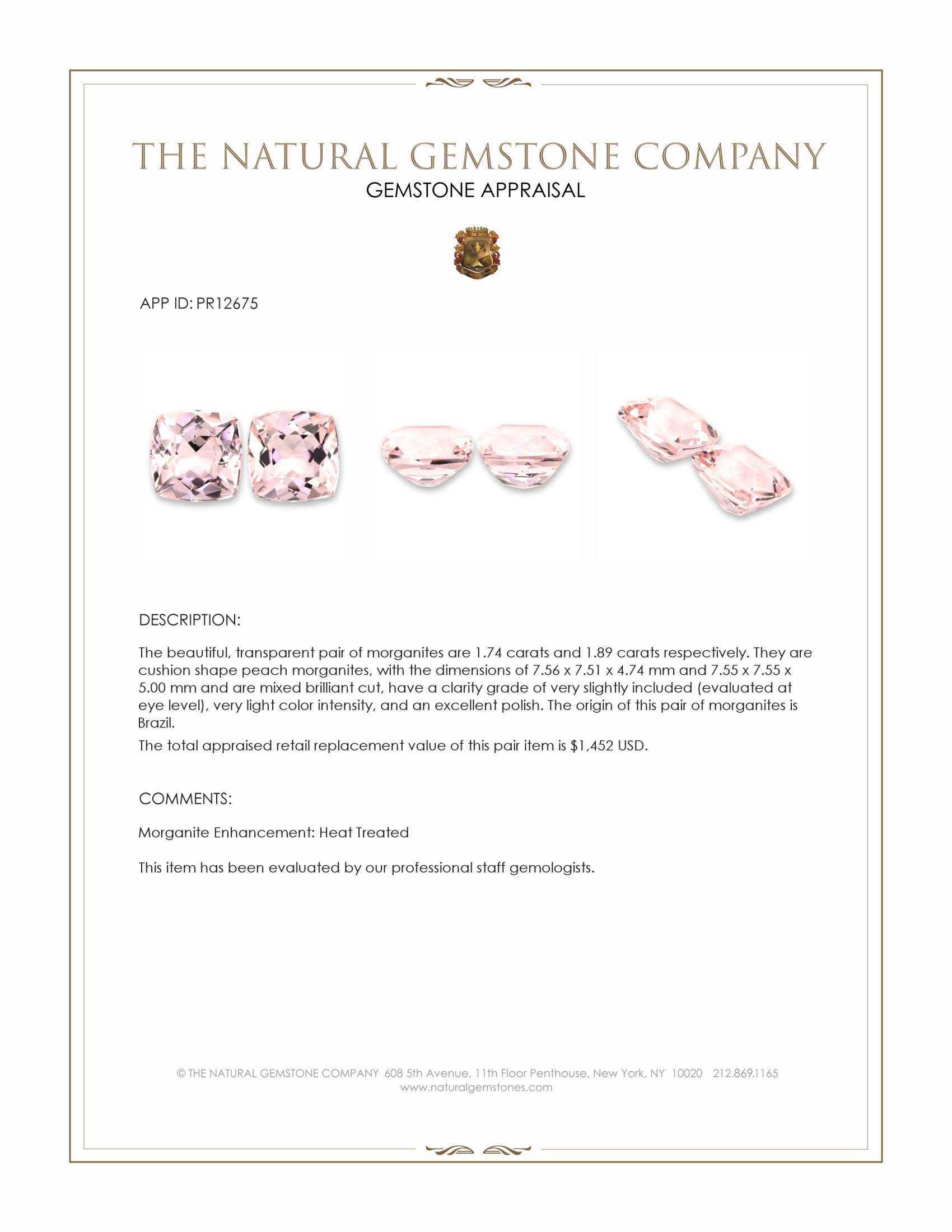 3.63 Ct.Tw. Peach Morganite Pair from Brazil
