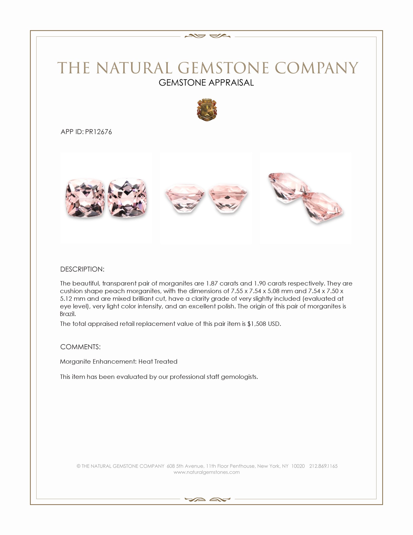 3.77 Ct.Tw. Peach Morganite Pair from Brazil