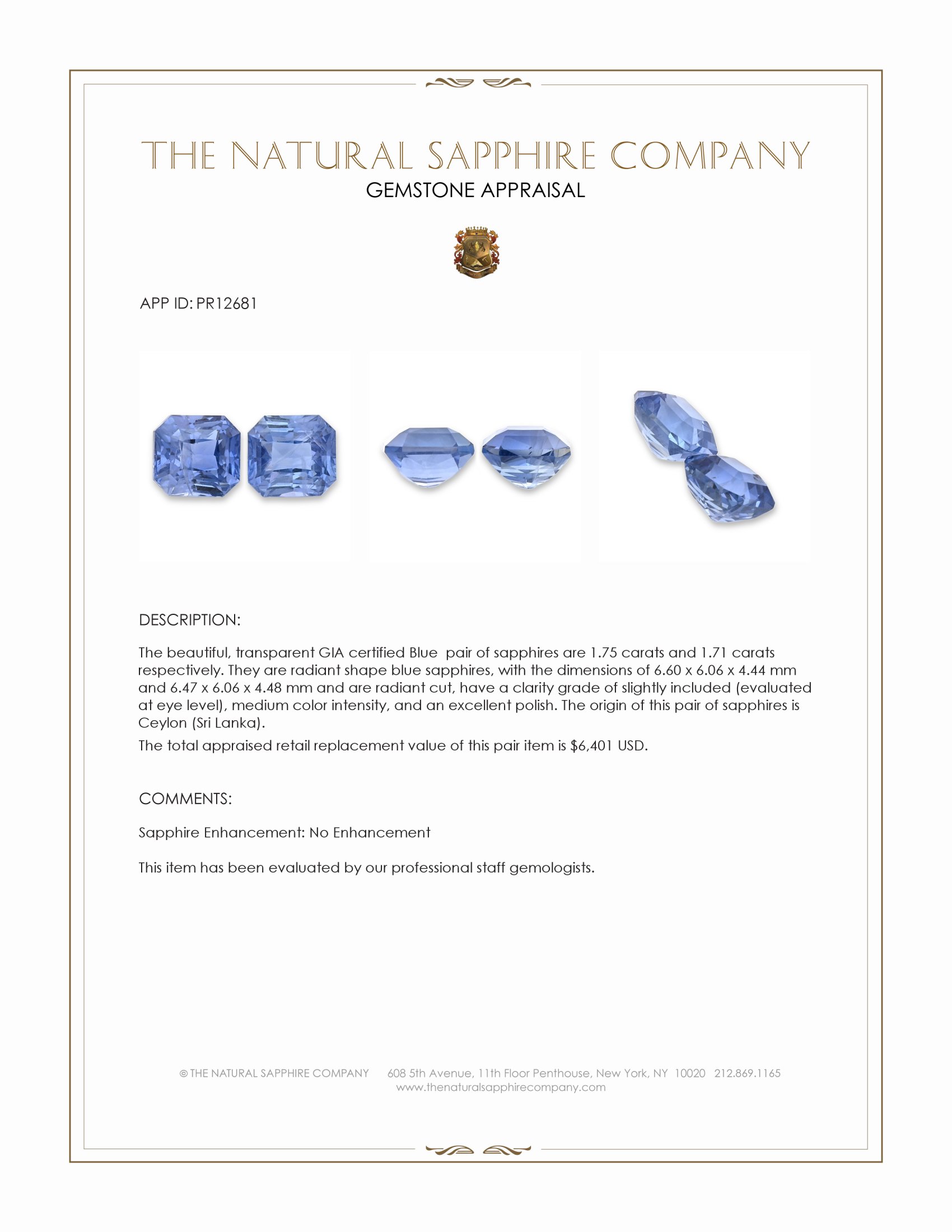 3.46 Ct.Tw. Blue Sapphire Pair from Ceylon (Sri Lanka)