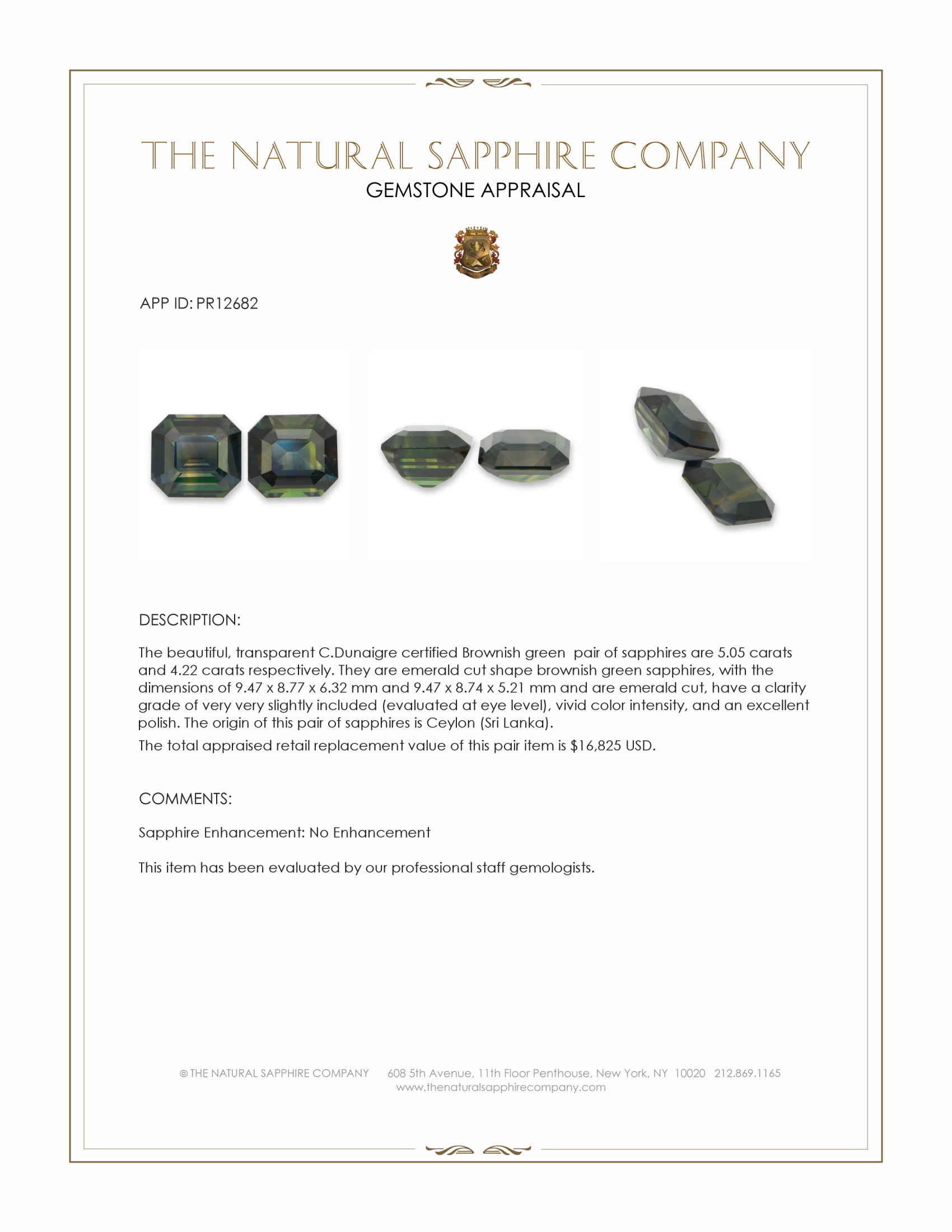 9.27 Ct.Tw. Brownish Green Sapphire Pair from Ceylon (Sri Lanka)