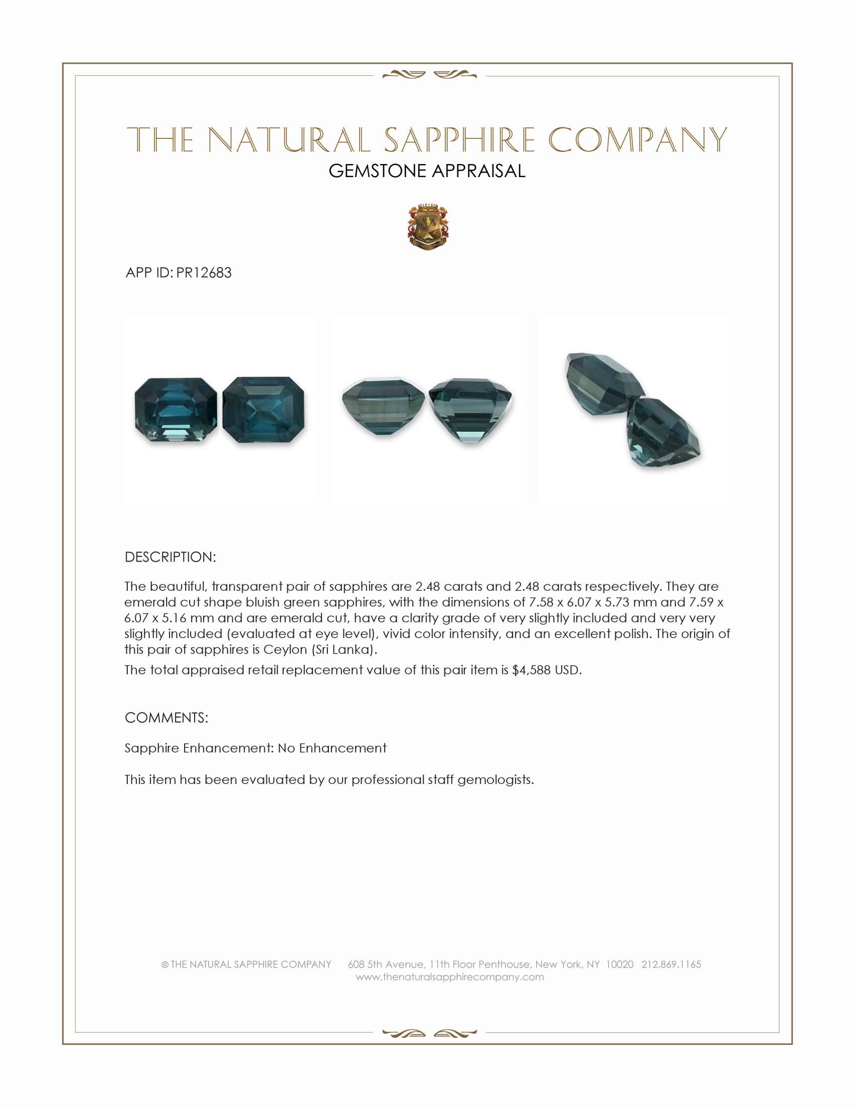 4.96 Ct.Tw. Bluish Green Sapphire Pair from Ceylon (Sri Lanka)
