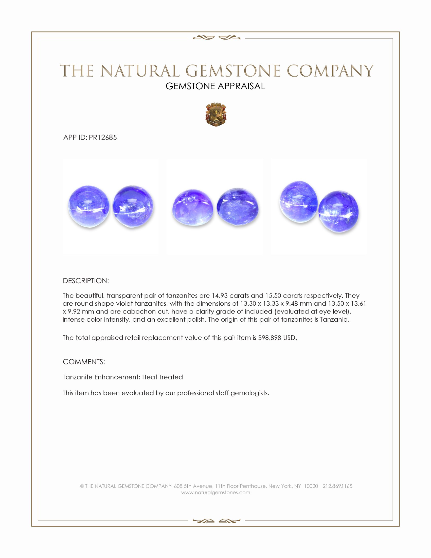 30.43 Ct.Tw. Cabochon Tanzanite Pair from Tanzania