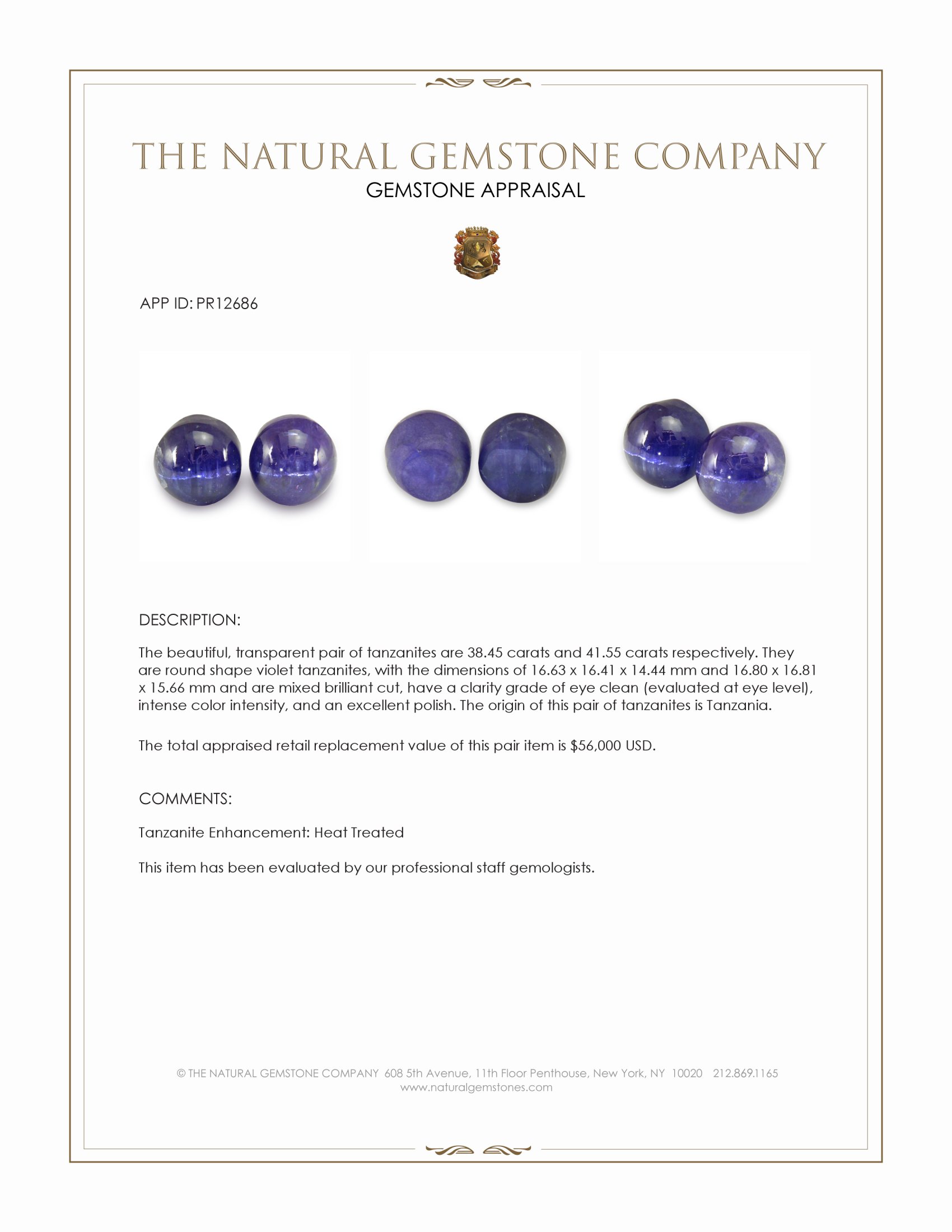 80.00 Ct.Tw. Cabochon Tanzanite Pair from Tanzania