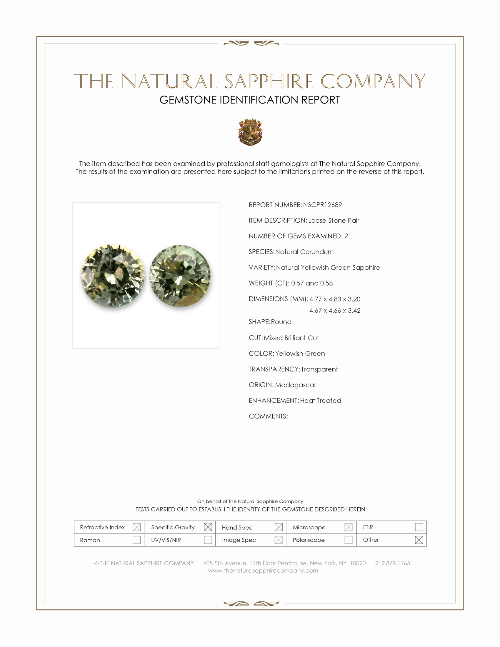 1.15 Ct.Tw. Yellowish Green Sapphire Pair from Madagascar