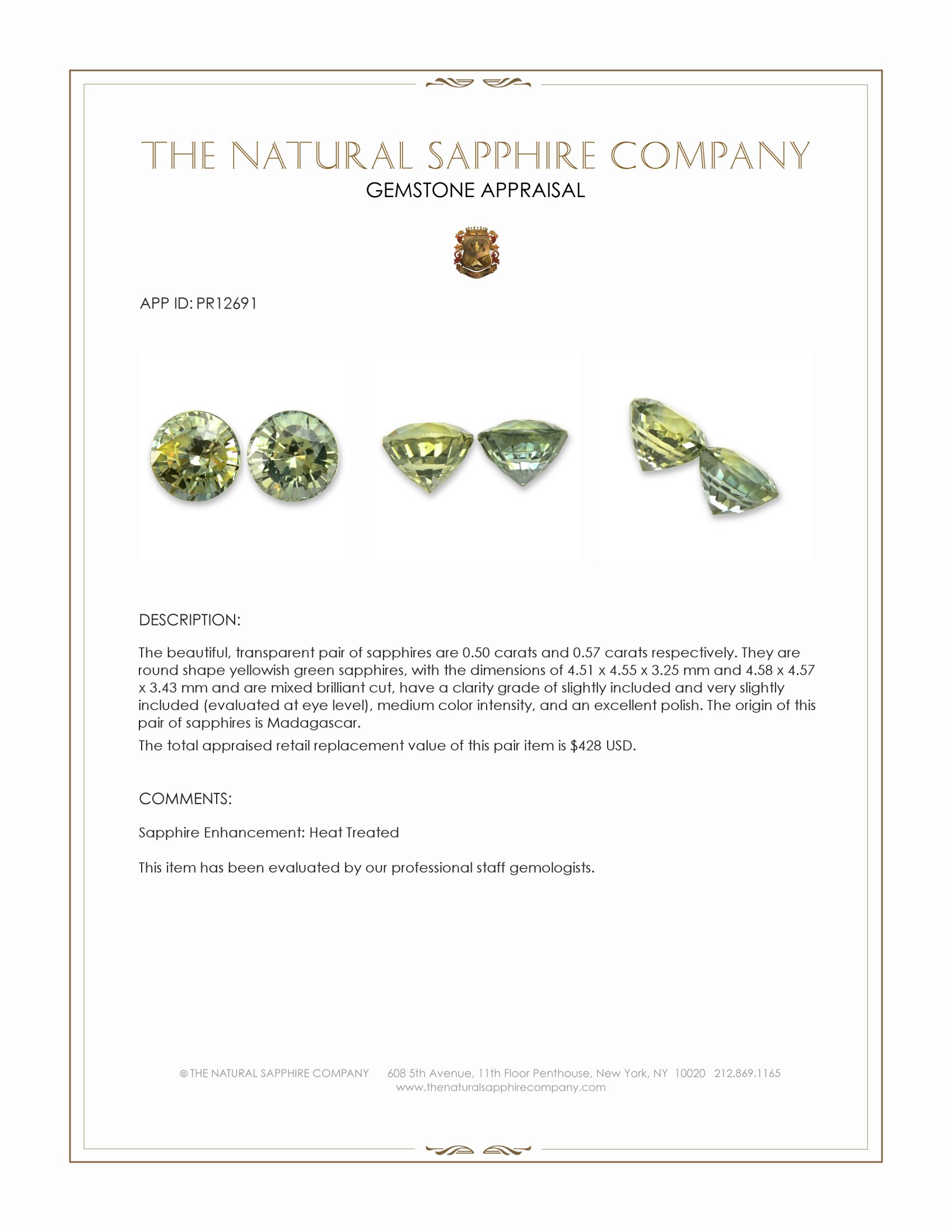 1.07 Ct.Tw. Yellowish Green Sapphire Pair from Madagascar