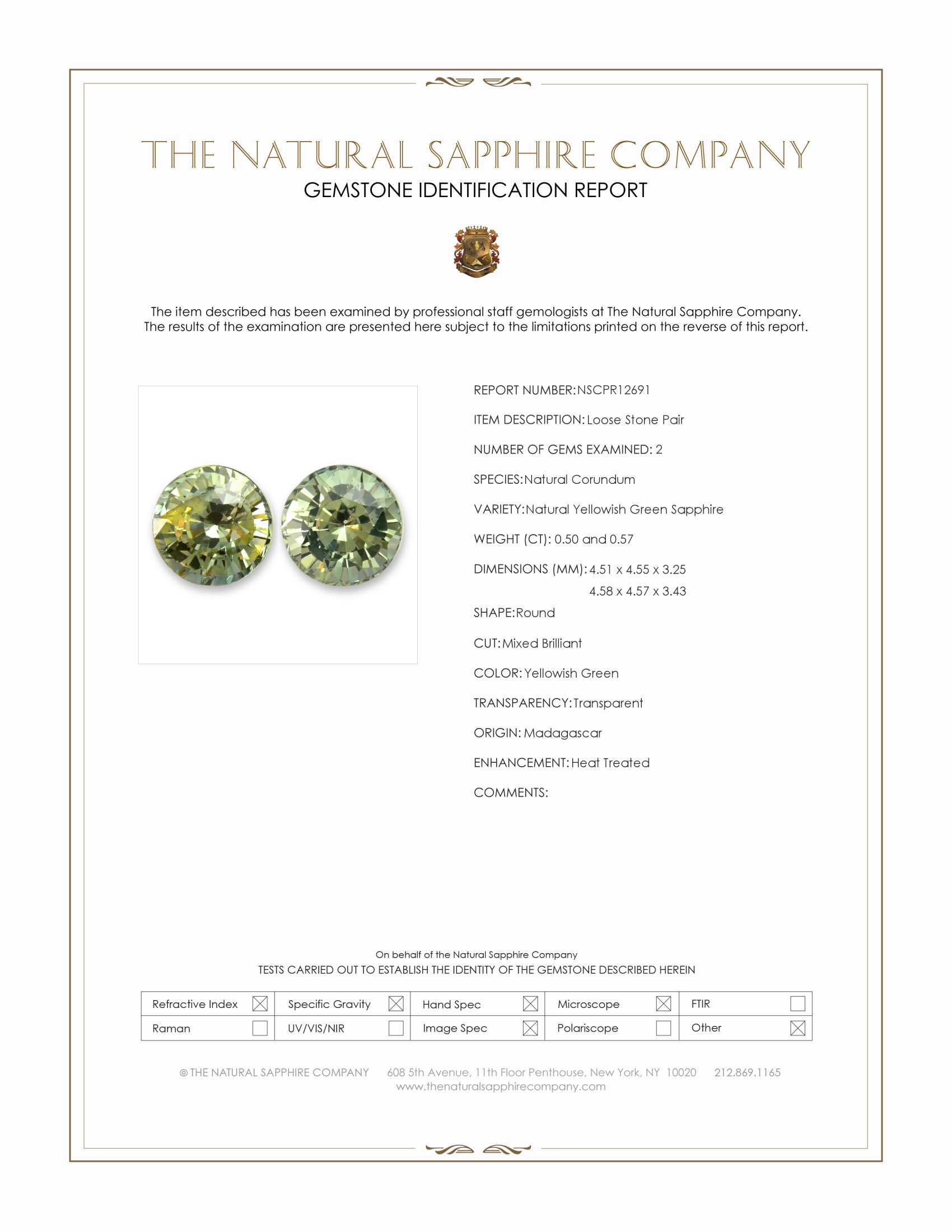 1.07 Ct.Tw. Yellowish Green Sapphire Pair from Madagascar