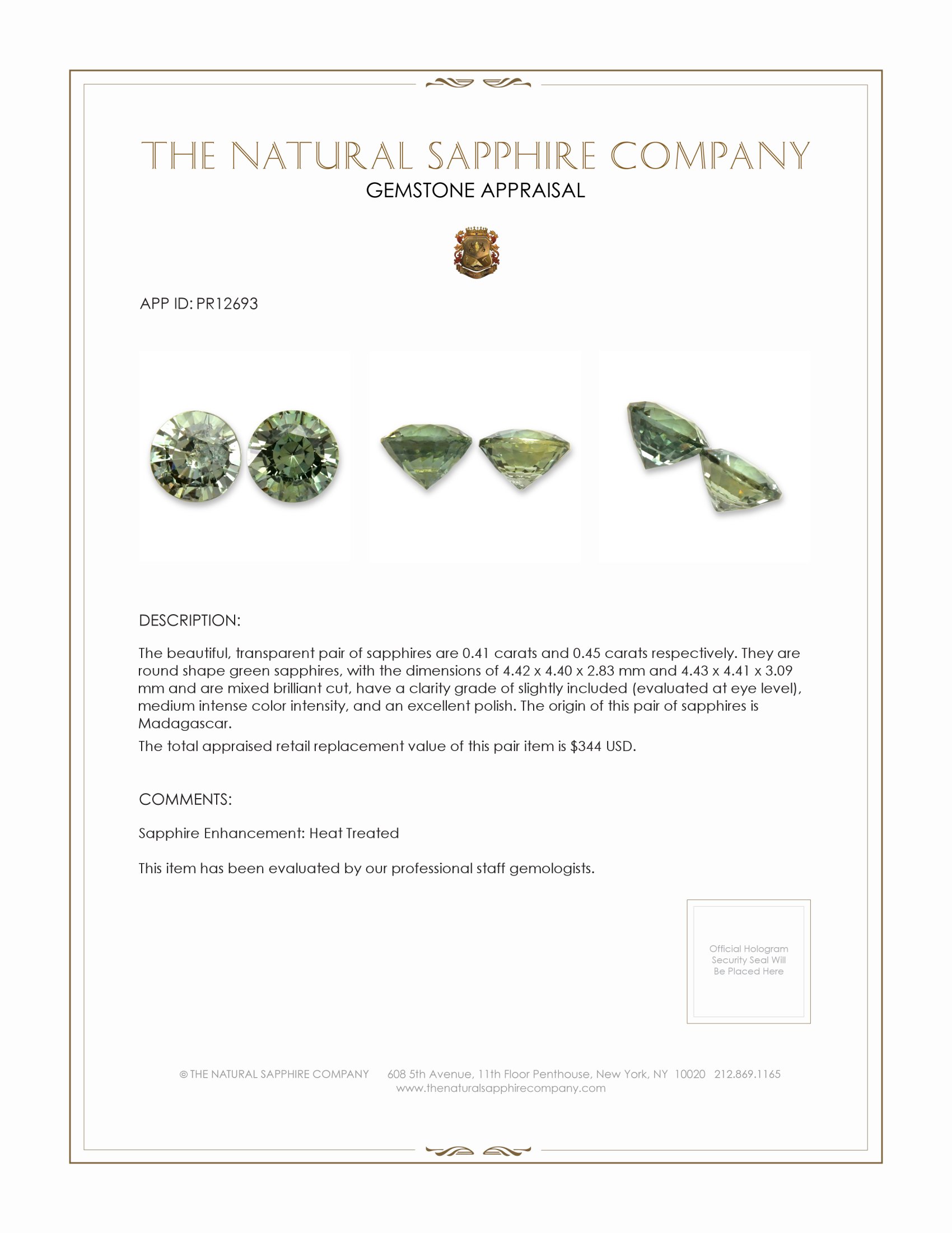 0.86 Ct.Tw. Green Sapphire Pair from Madagascar