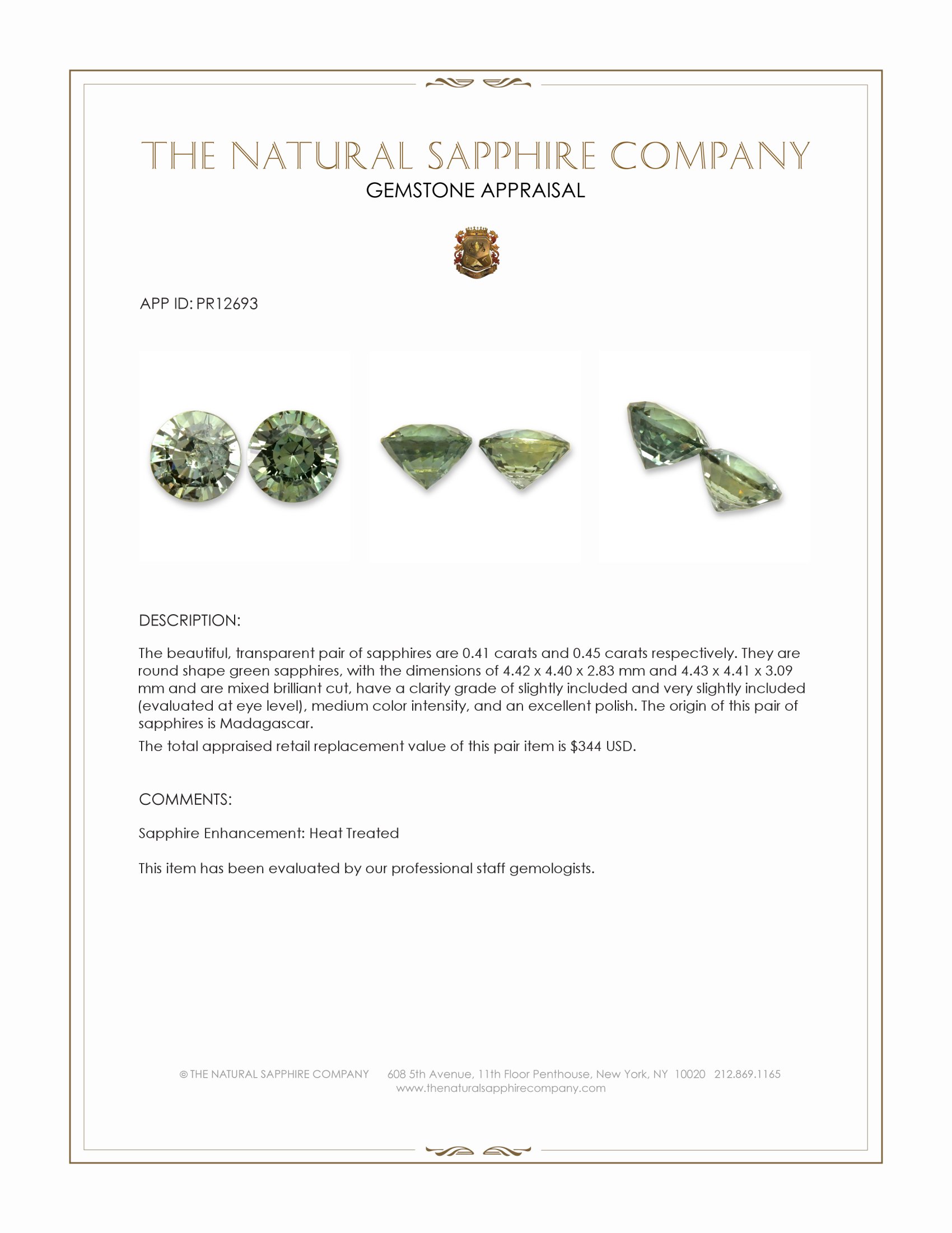 0.86 Ct.Tw. Green Sapphire Pair from Madagascar