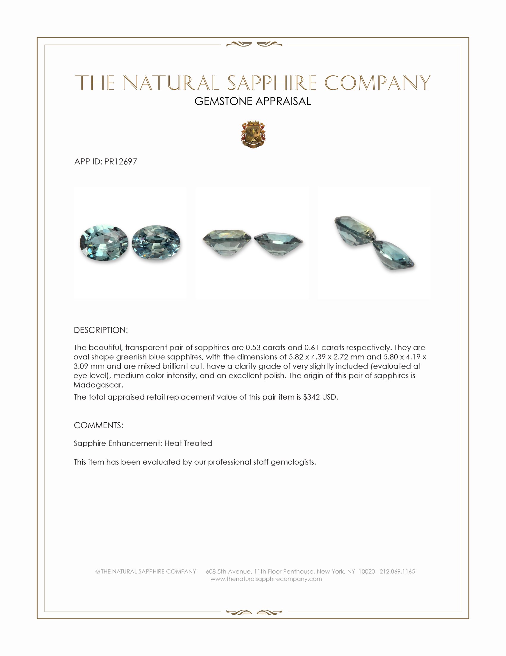 1.14 Ct.Tw. Greenish Blue Sapphire Pair from Madagascar