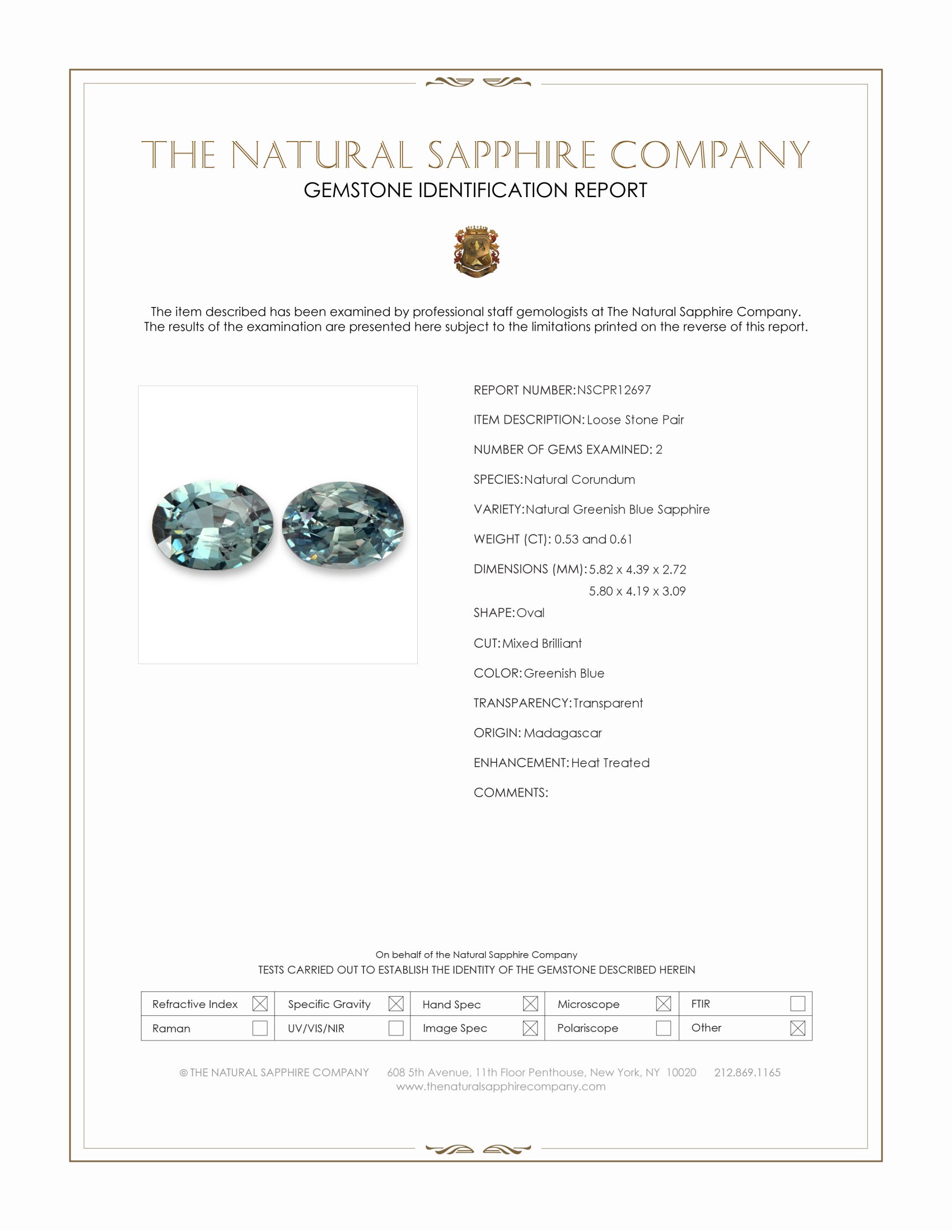 1.14 Ct.Tw. Greenish Blue Sapphire Pair from Madagascar