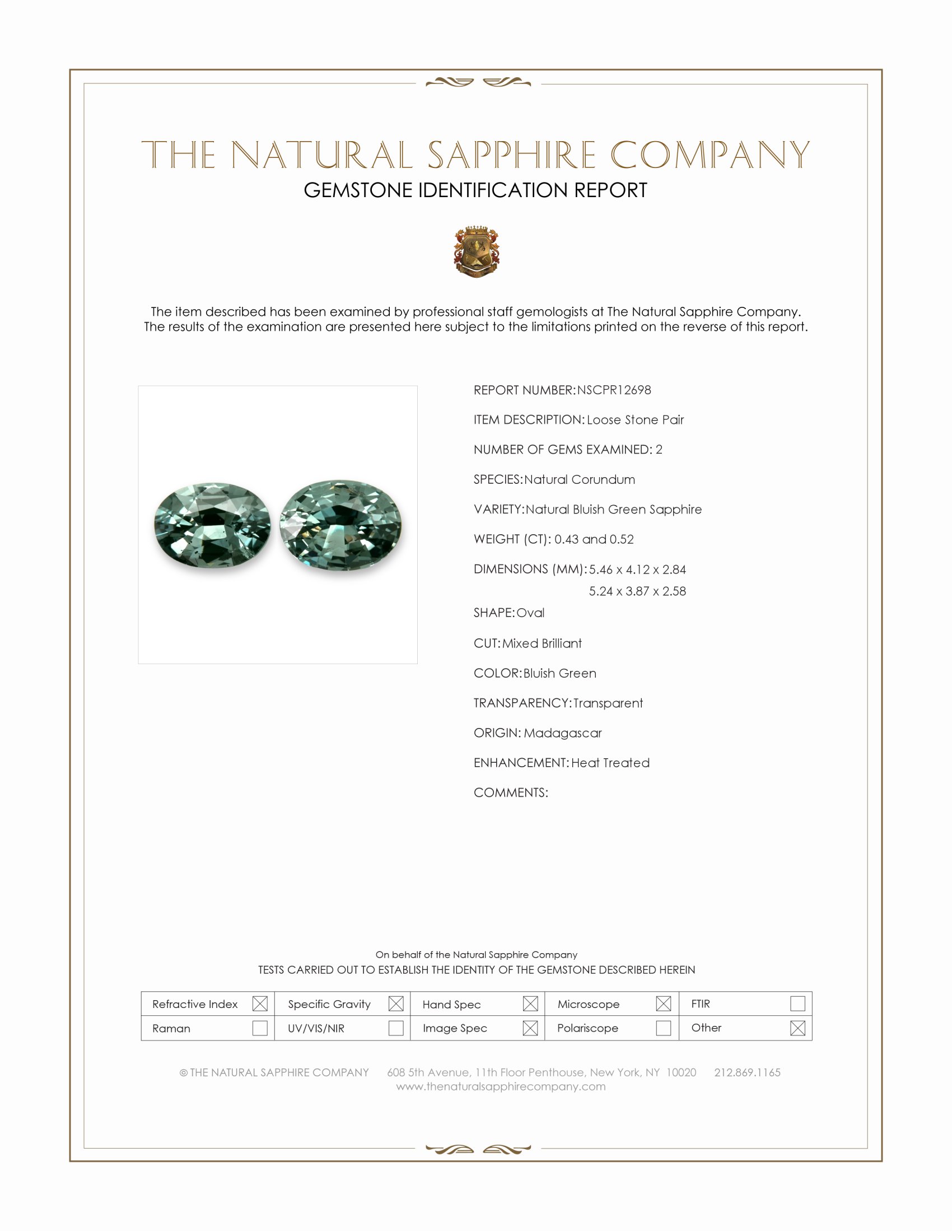 0.95 Ct.Tw. Bluish Green Sapphire Pair from Madagascar