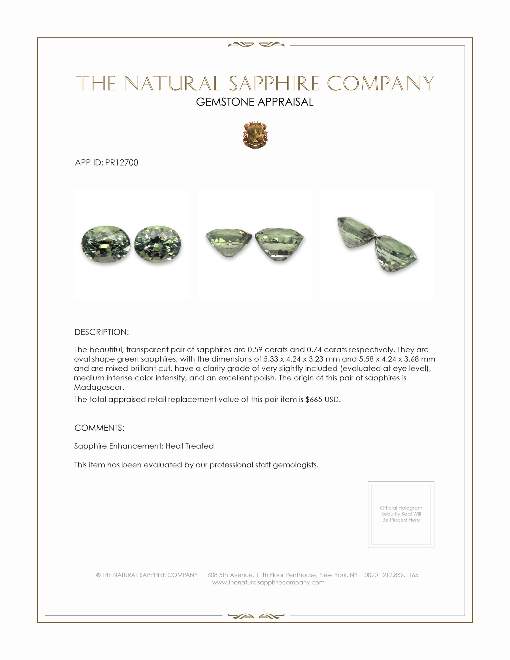 1.33 Ct.Tw. Green Sapphire Pair from Madagascar