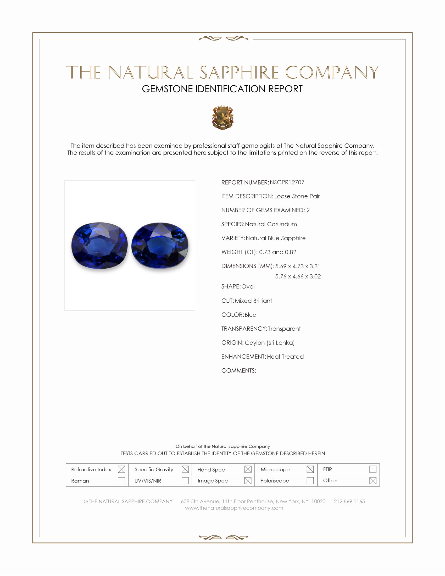 1.55 Ct.Tw. Blue Sapphire Pair from Ceylon (Sri Lanka)
