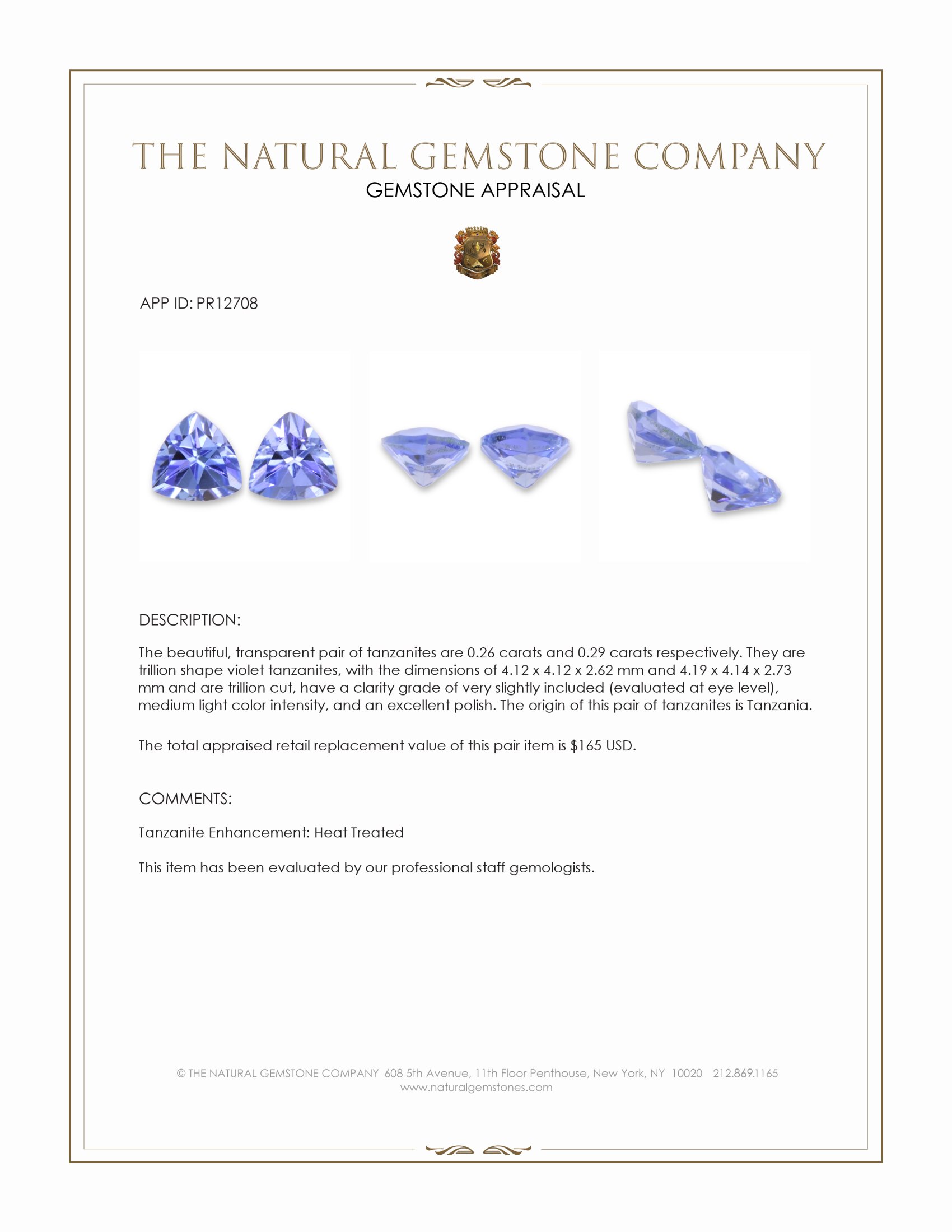 0.55 Ct.Tw. Violet Tanzanite Pair from Tanzania