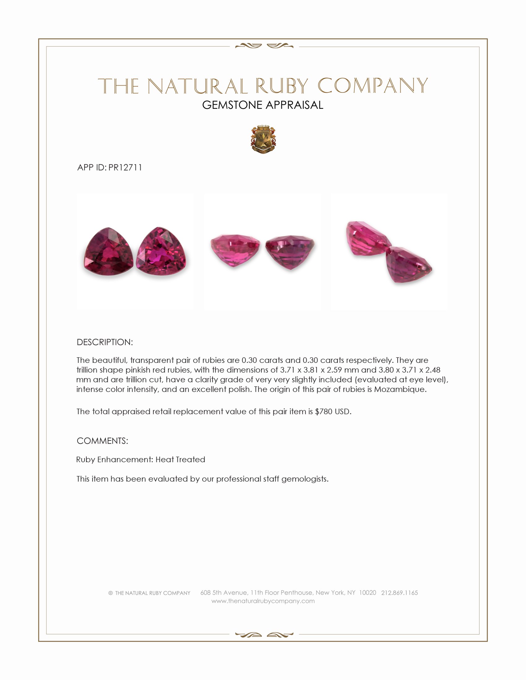 0.60 Ct.Tw. Ruby Pair from Mozambique