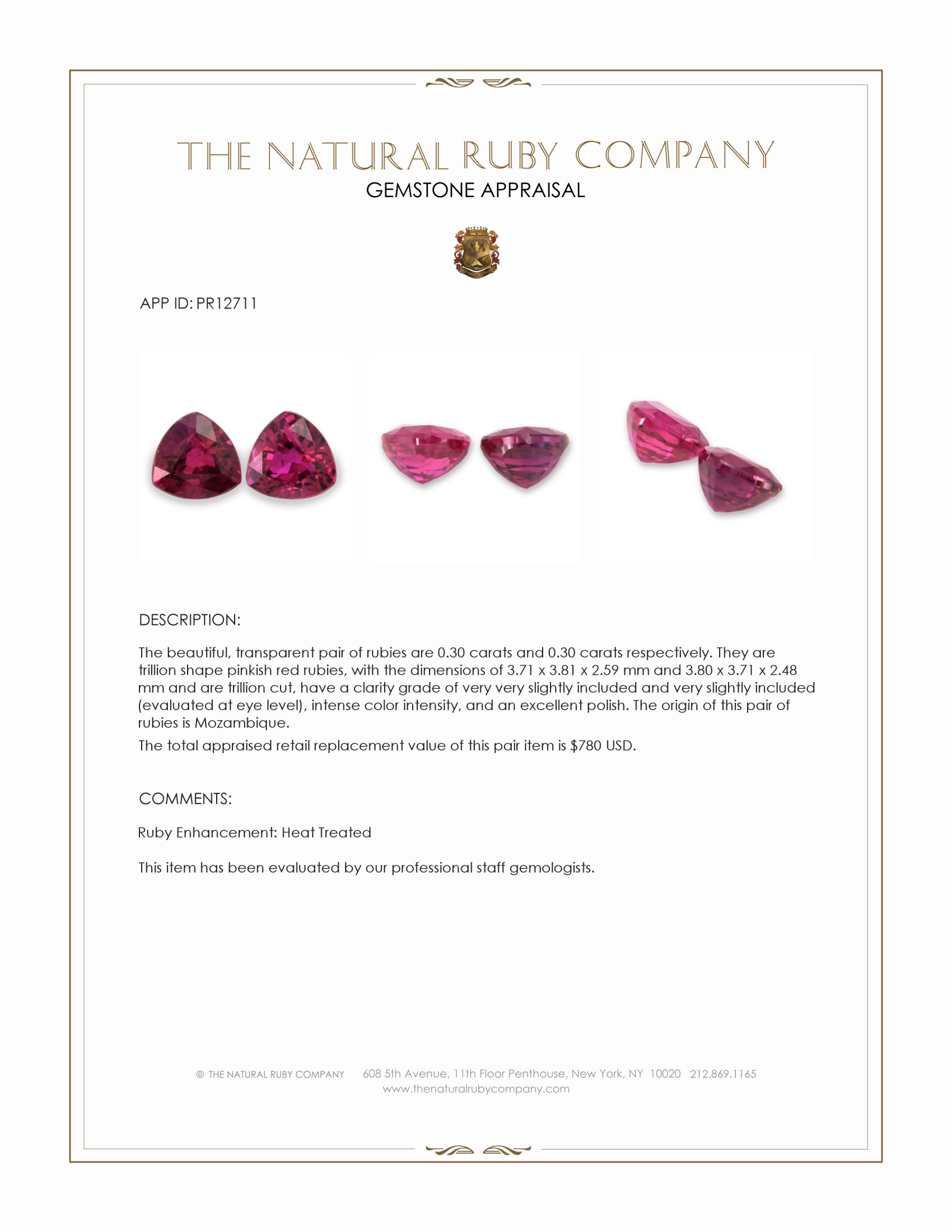 0.60 Ct.Tw. Pinkish Red Ruby Pair from Mozambique