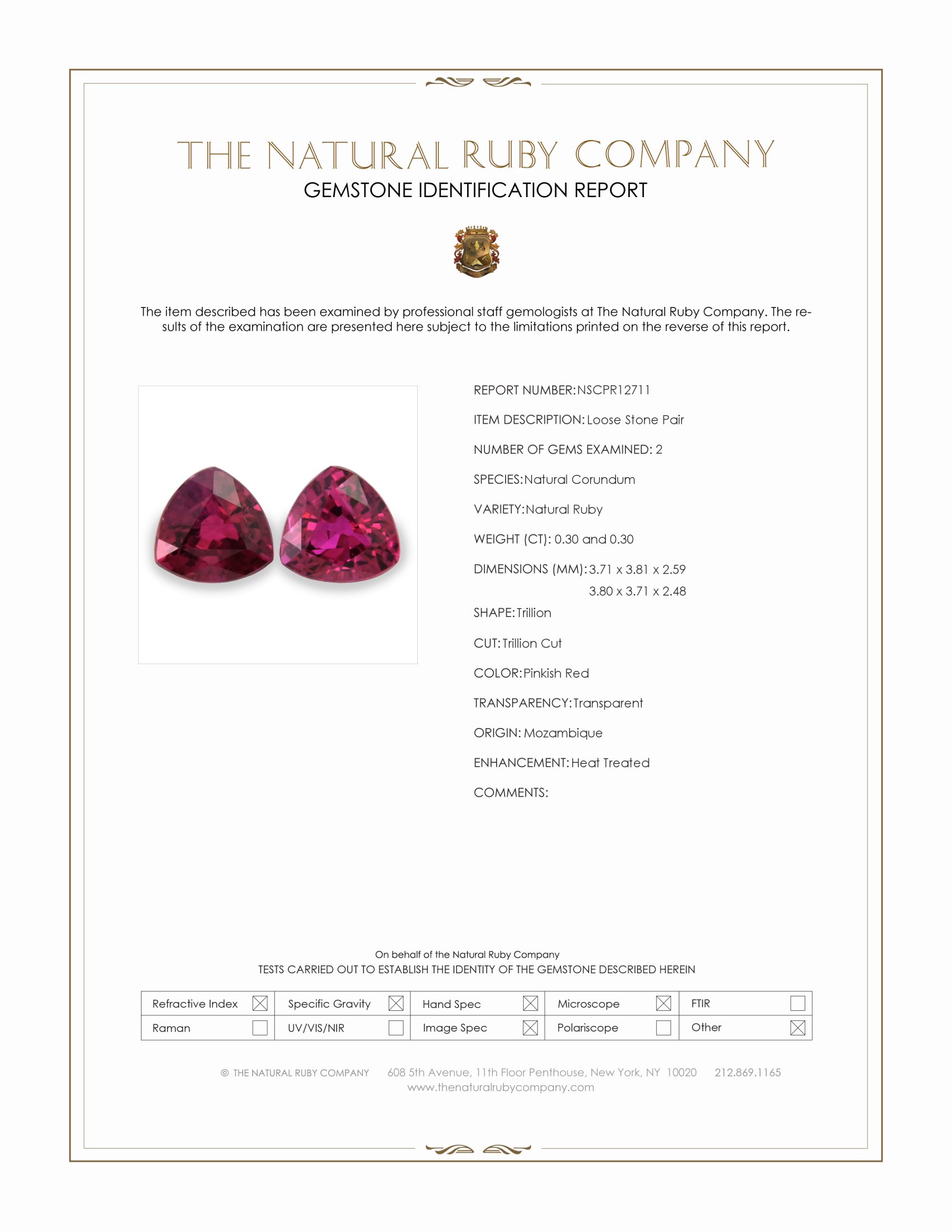 0.60 Ct.Tw. Pinkish Red Ruby Pair from Mozambique