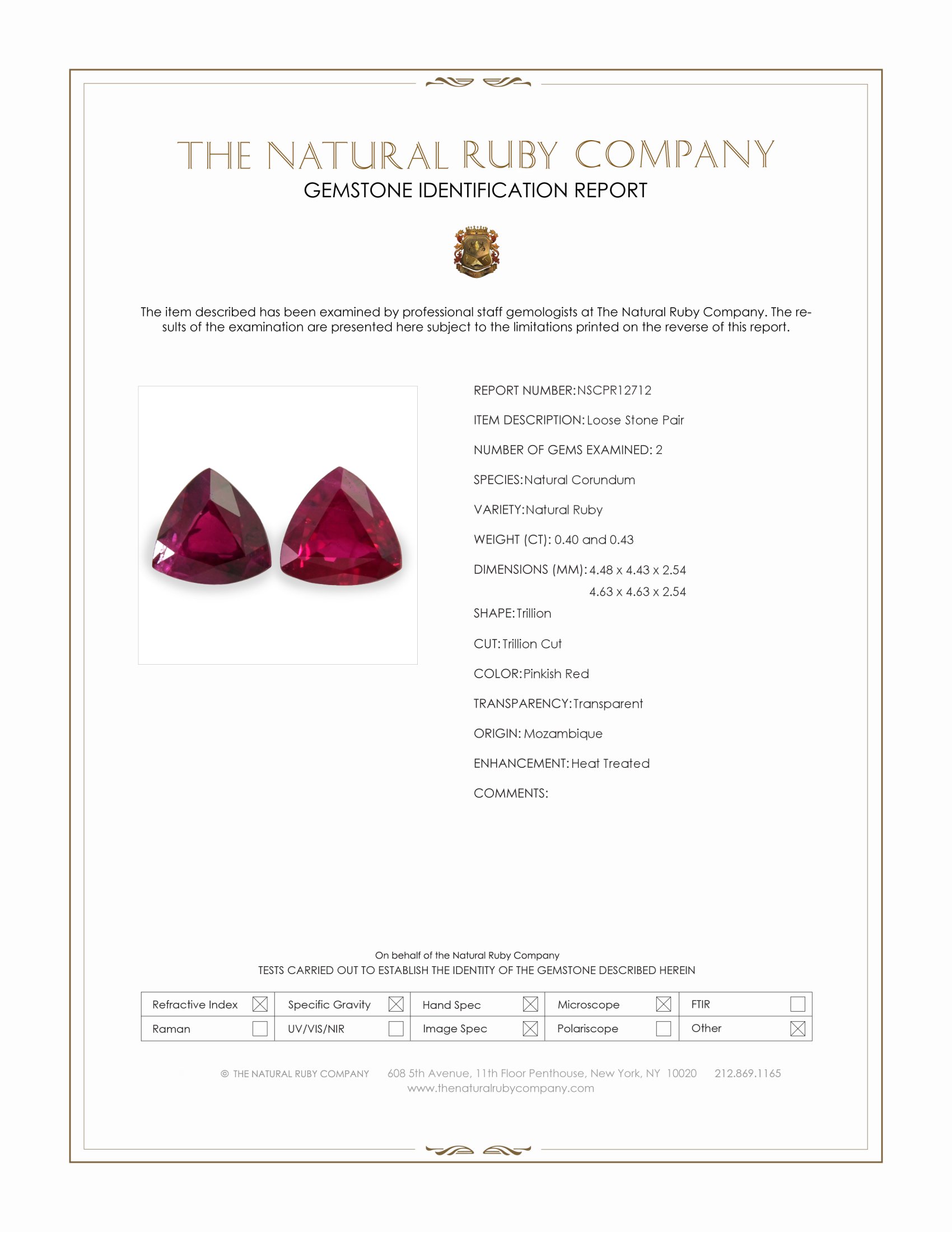 0.83 Ct.Tw. Pinkish Red Ruby Pair from Mozambique
