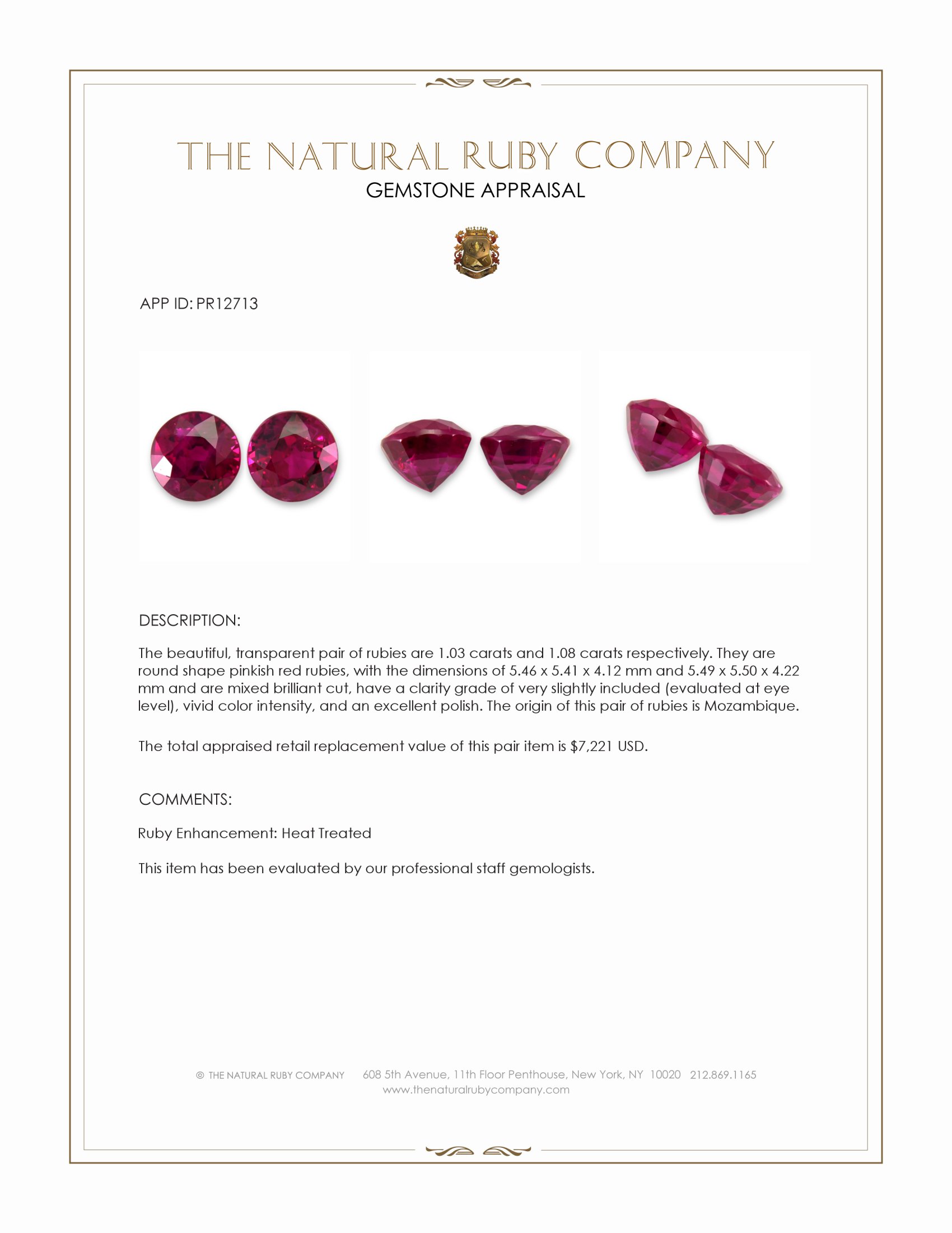 2.11 Ct.Tw. Pinkish Red Ruby Pair from Mozambique