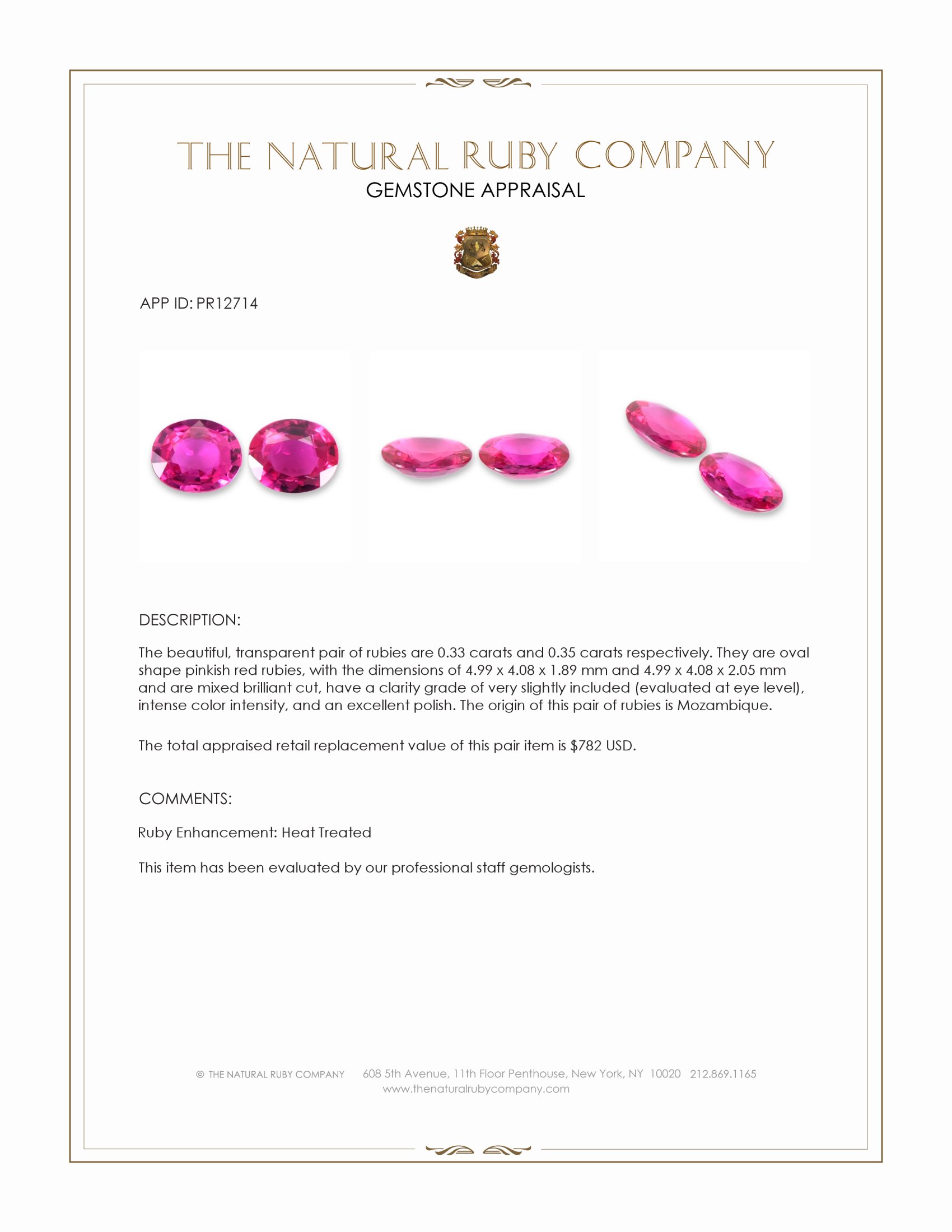 0.68 Ct.Tw. Pinkish Red Ruby Pair from Mozambique