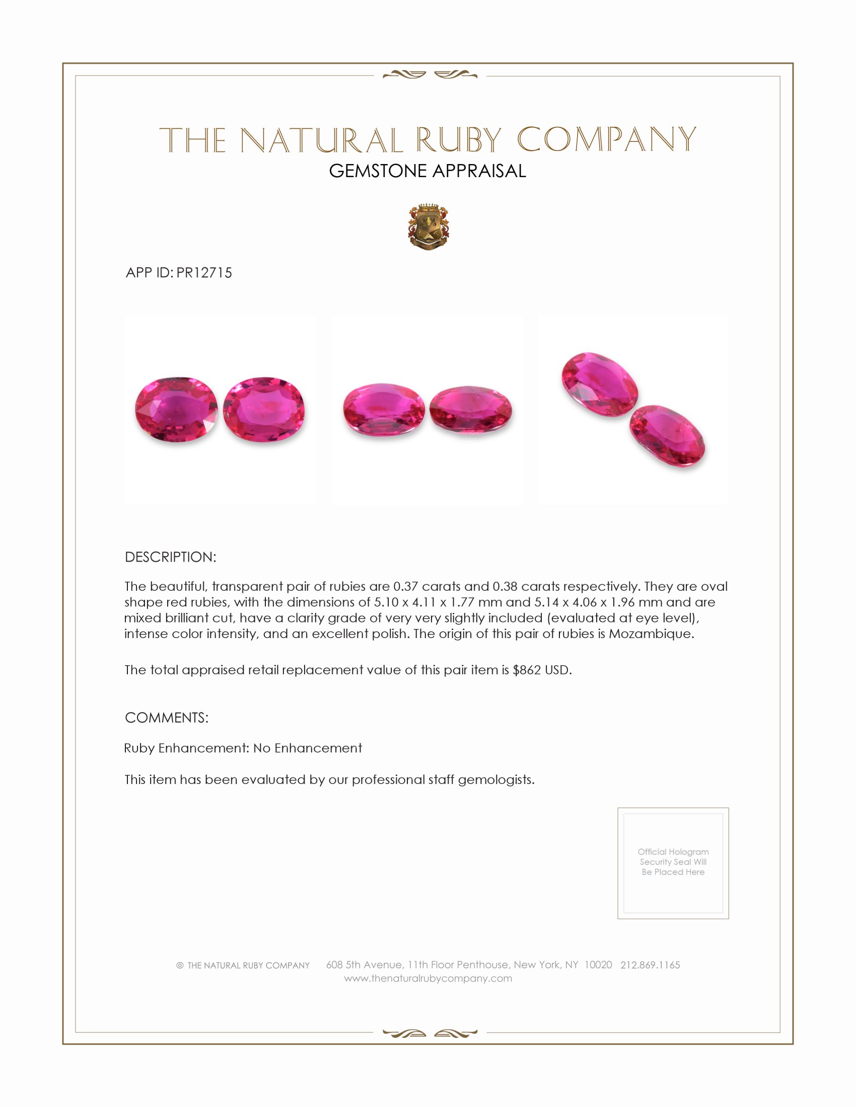 0.75 Ct.Tw. Ruby Pair from Mozambique