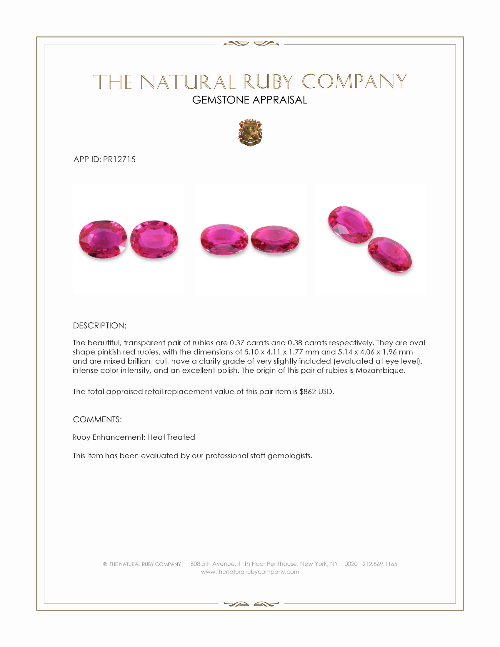 0.75 Ct.Tw. Pinkish Red Ruby Pair from Mozambique